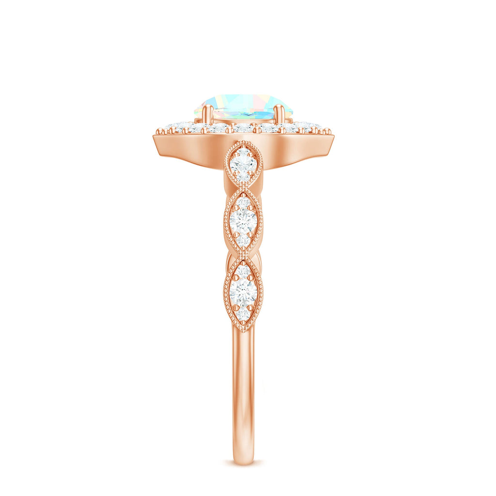 Vintage Looking Ethiopian Opal Engagement Ring with Real Diamond Halo