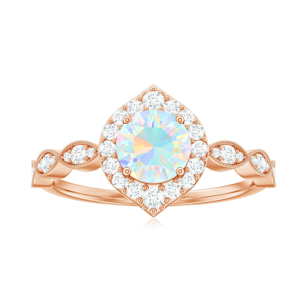 Vintage Looking Ethiopian Opal Engagement Ring with Real Diamond Halo