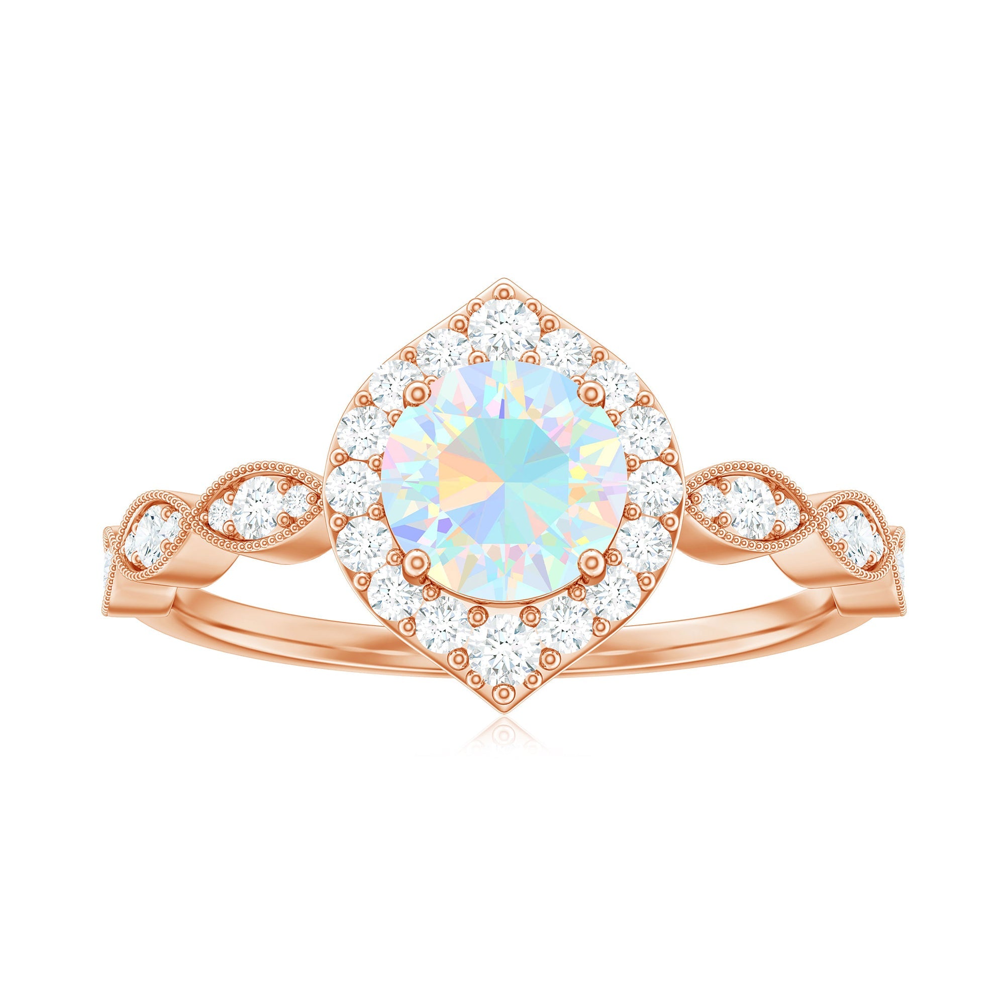 Vintage Looking Ethiopian Opal Engagement Ring with Real Diamond Halo