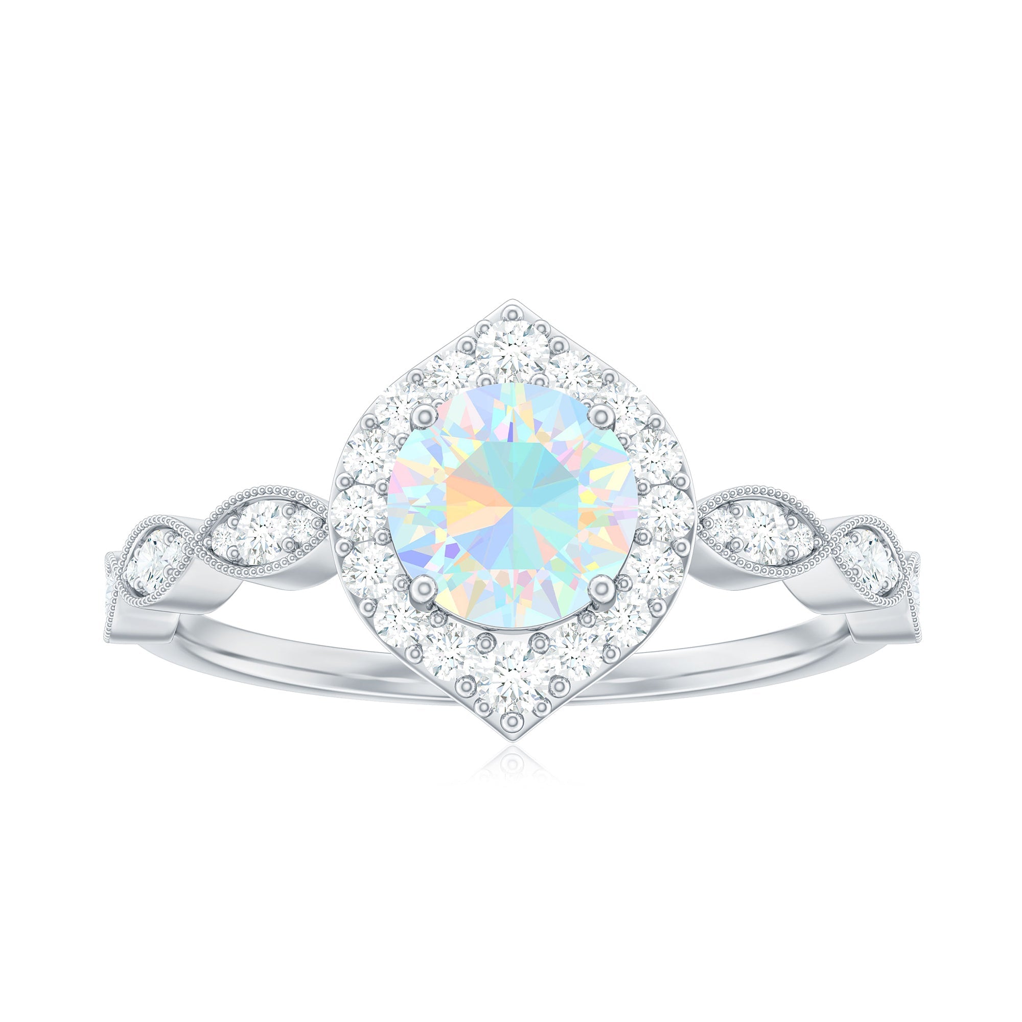 Vintage Looking Ethiopian Opal Engagement Ring with Real Diamond Halo