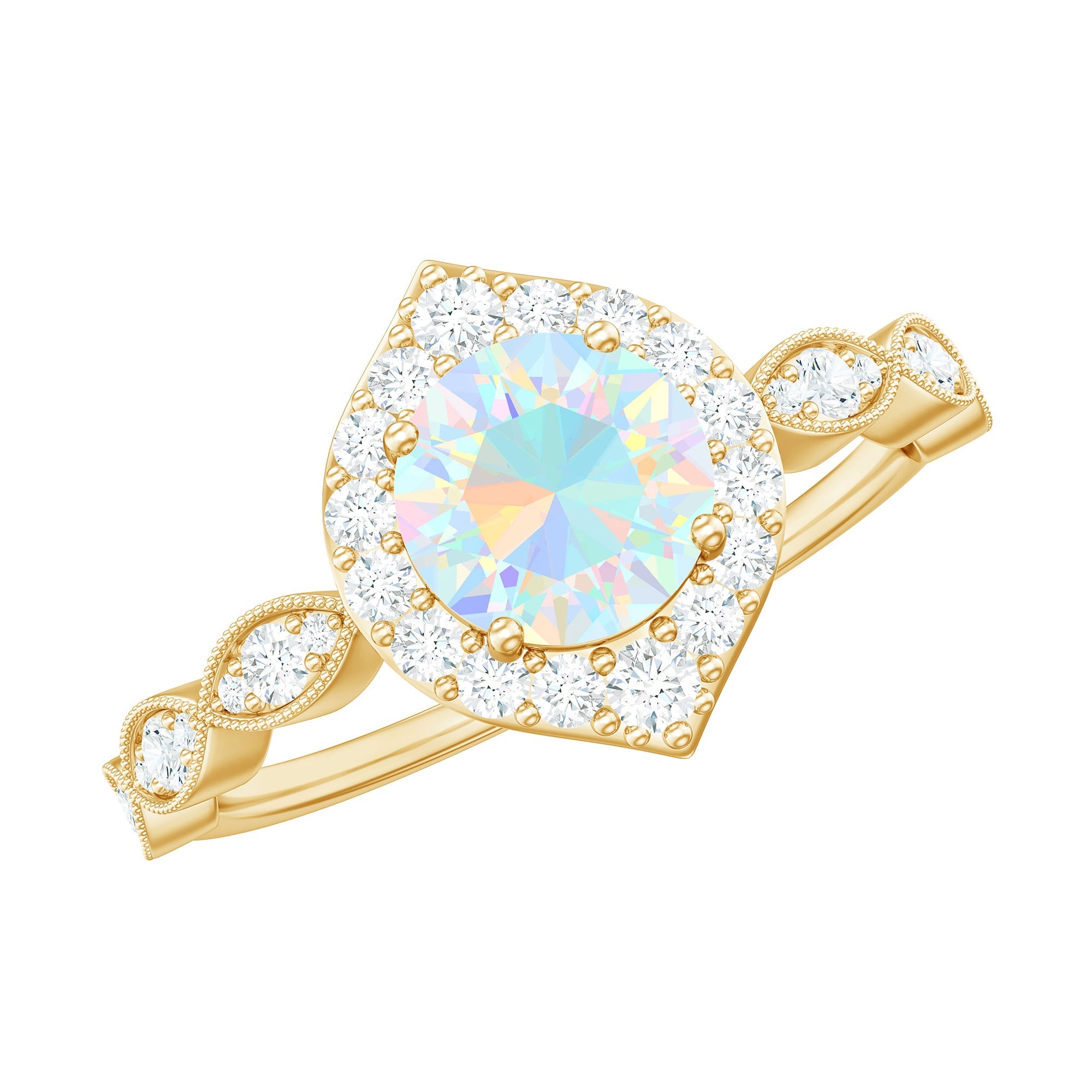 Vintage Looking Ethiopian Opal Engagement Ring with Real Diamond Halo | Rings | Wiccan Center