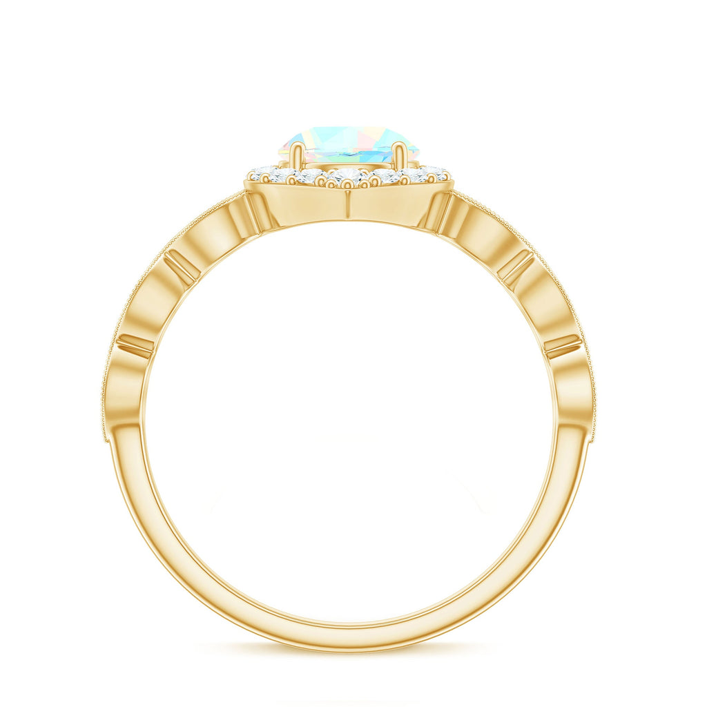Vintage Looking Ethiopian Opal Engagement Ring with Real Diamond Halo