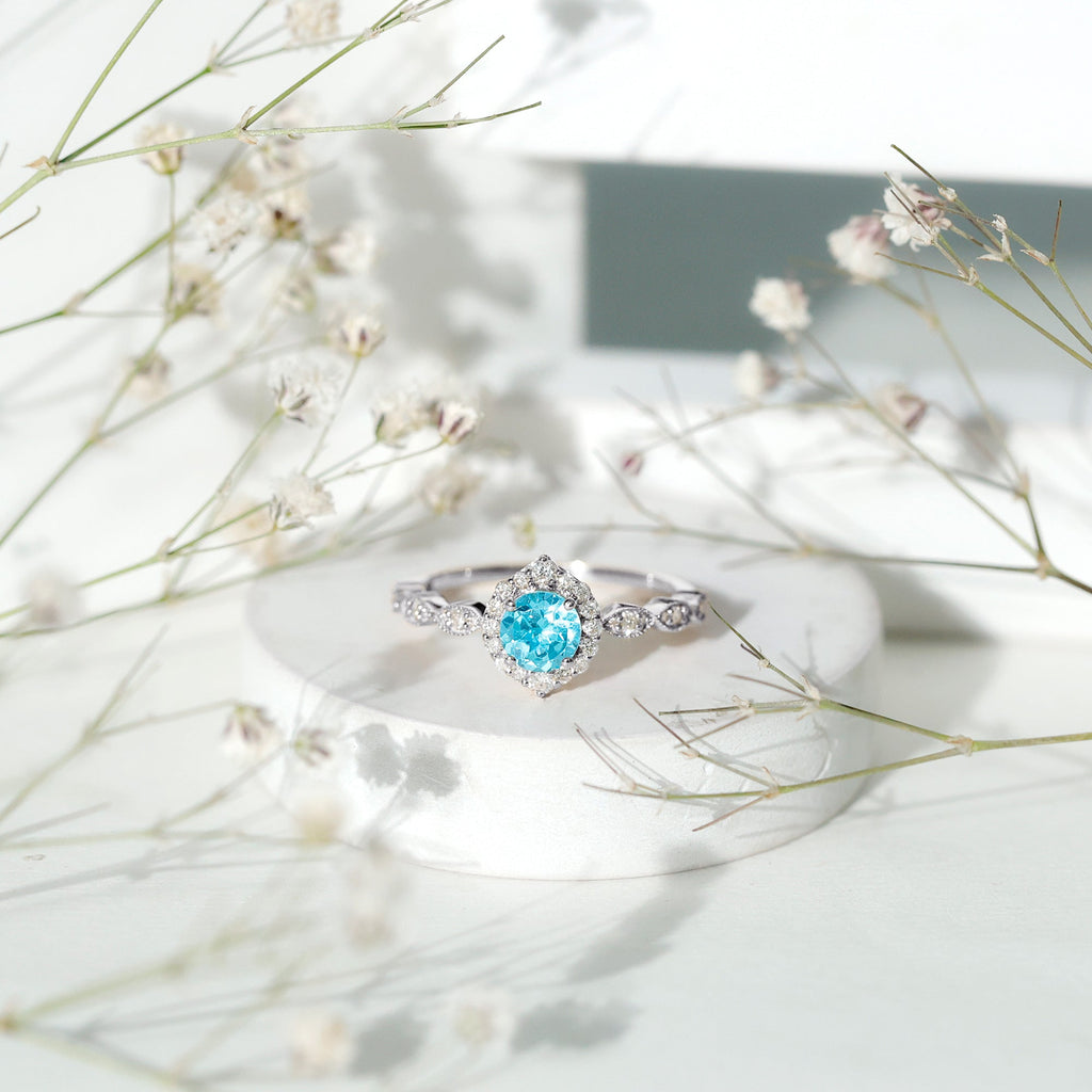 0.8 Carat Aquamarine and Diamond Designer Engagement Ring
