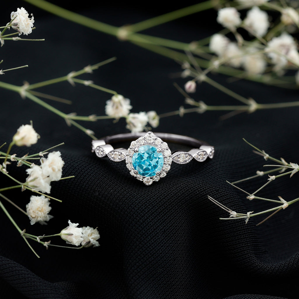 0.8 Carat Aquamarine and Diamond Designer Engagement Ring