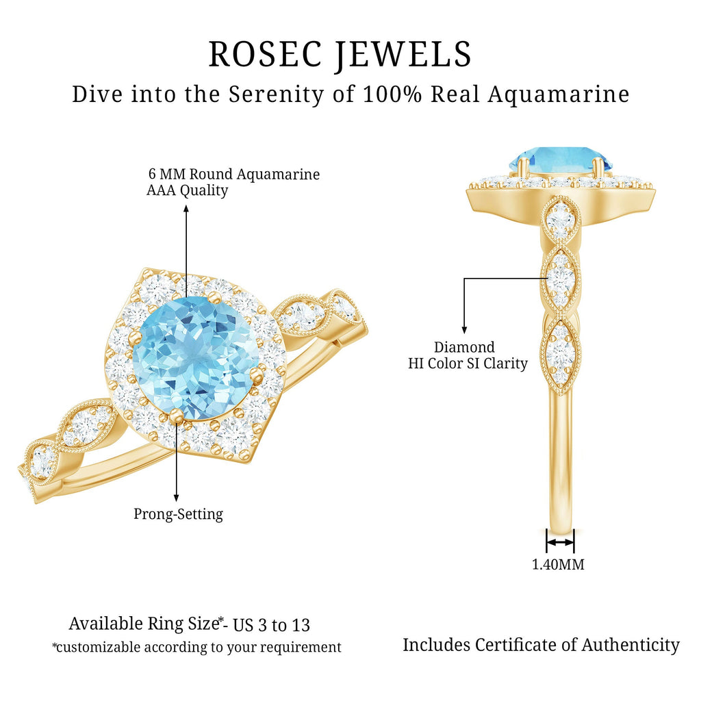 0.8 Carat Aquamarine and Diamond Designer Engagement Ring