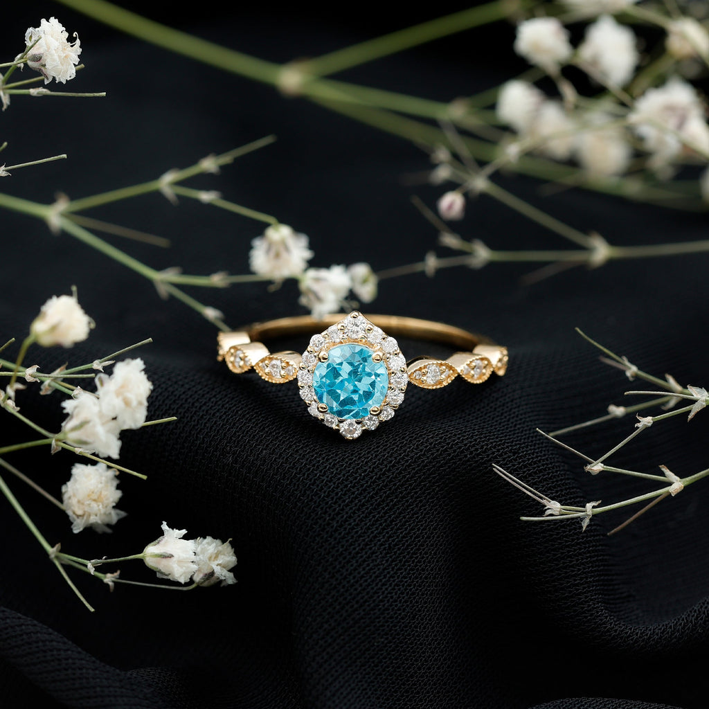 0.8 Carat Aquamarine and Diamond Designer Engagement Ring