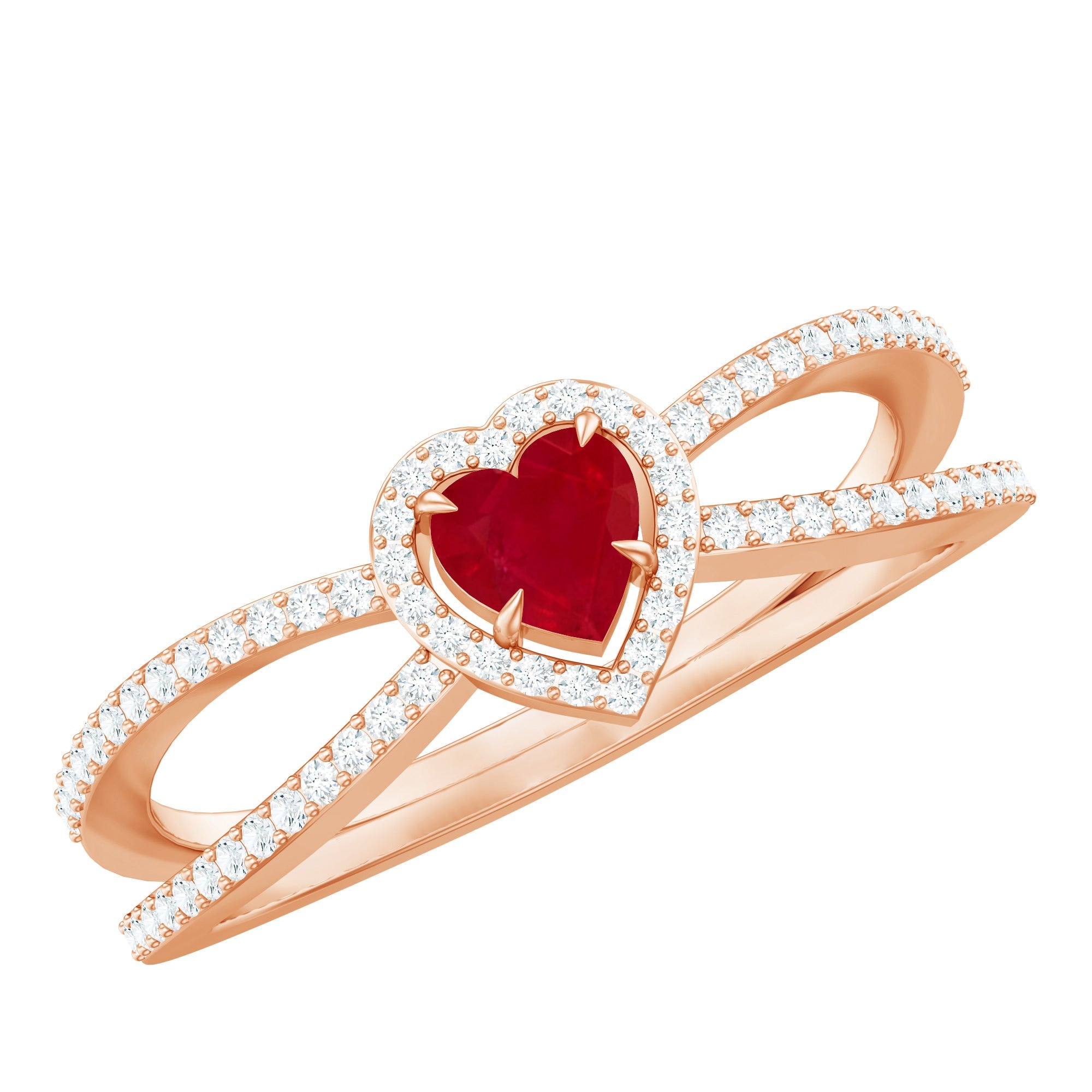 Natural Ruby Heart Engagement Ring with Diamond Split Shank | Rings | Wiccan Center