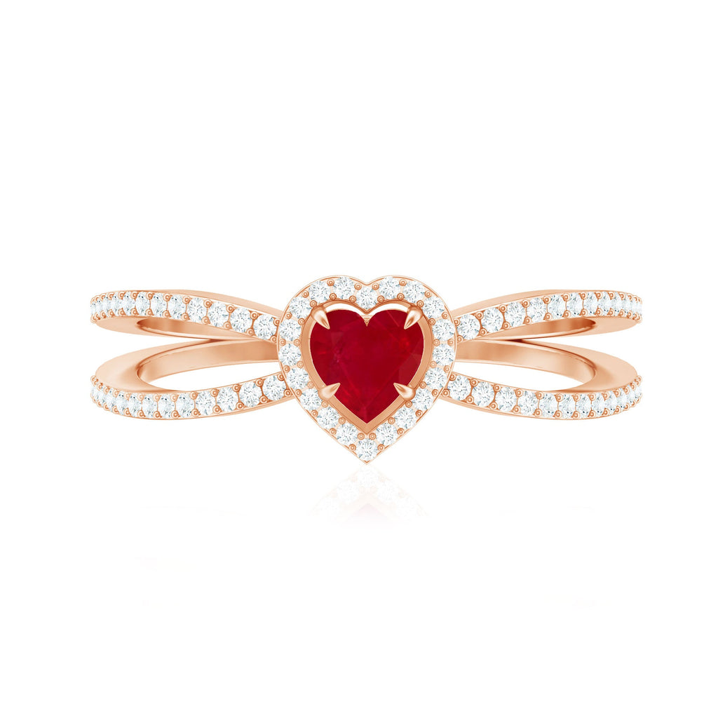 Natural Ruby Heart Engagement Ring with Diamond Split Shank