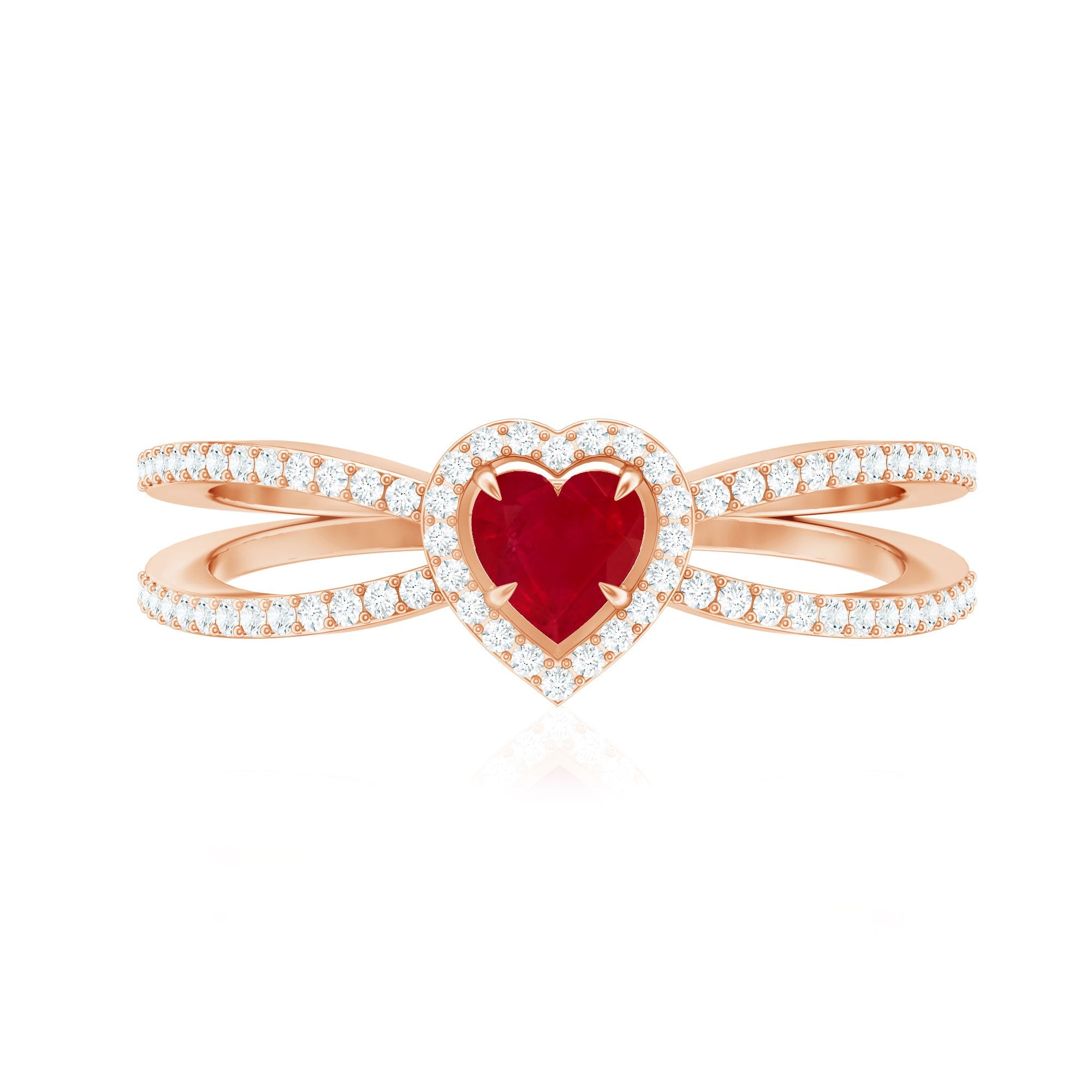 Natural Ruby Heart Engagement Ring with Diamond Split Shank