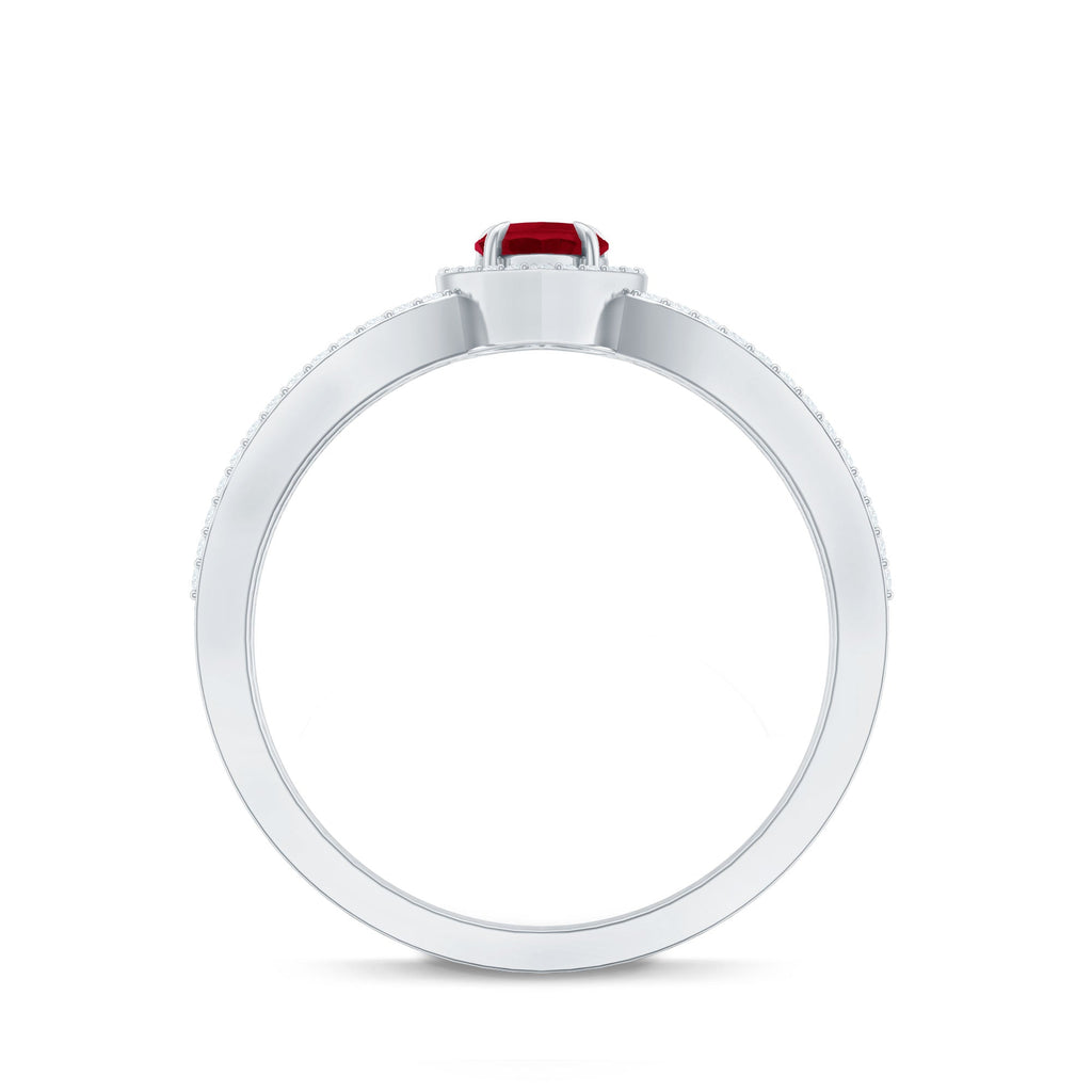 Natural Ruby Heart Engagement Ring with Diamond Split Shank