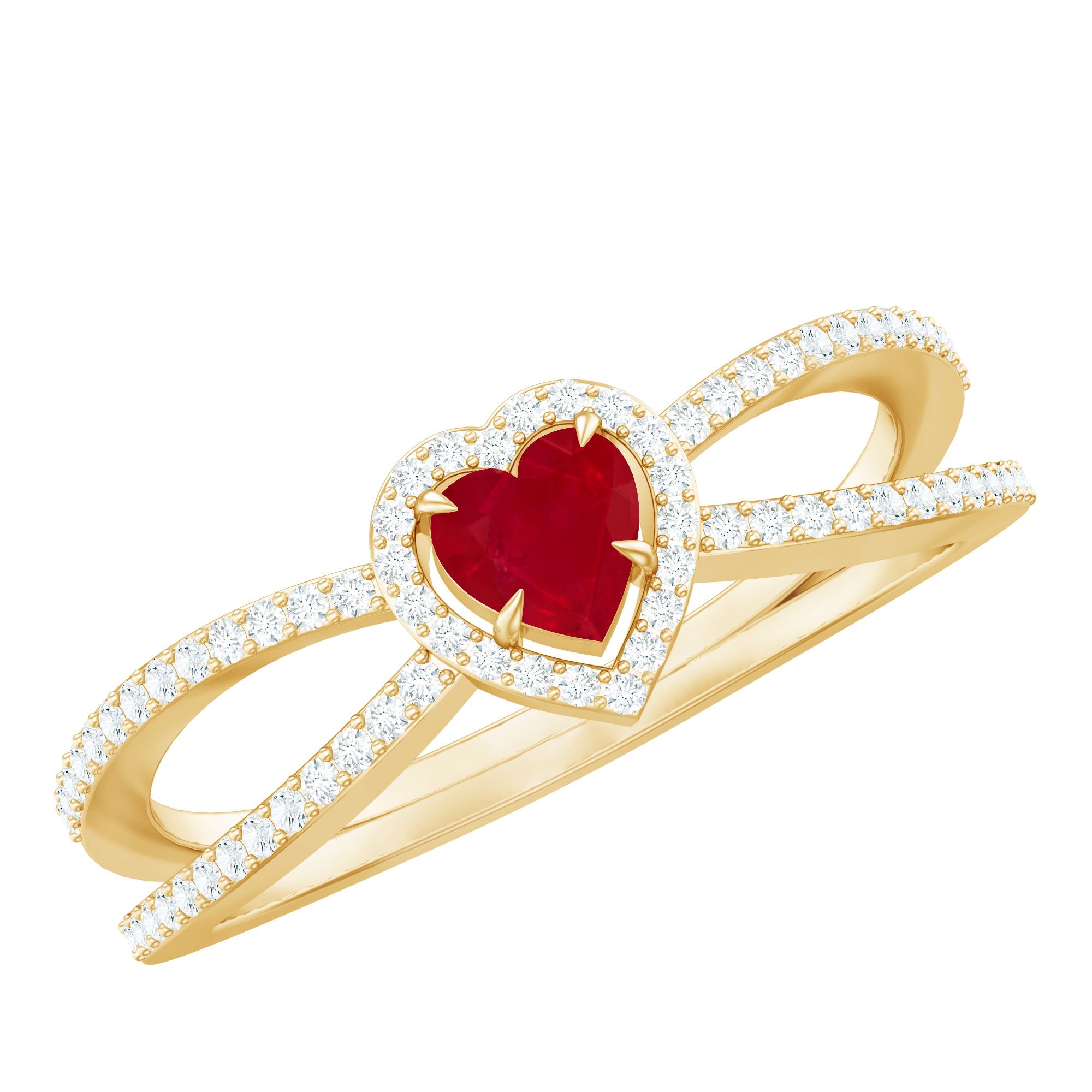 Natural Ruby Heart Engagement Ring with Diamond Split Shank | Rings | Wiccan Center