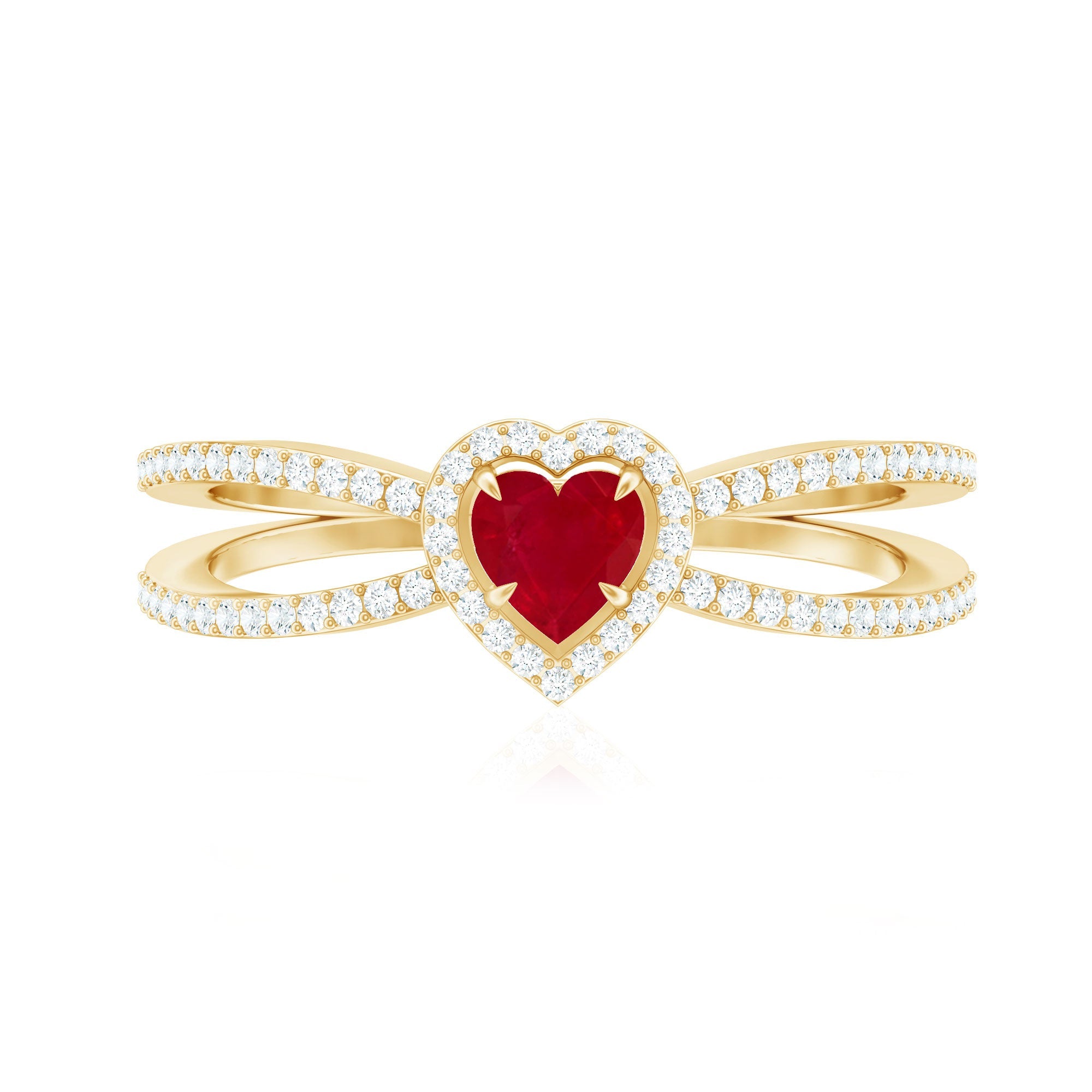 Natural Ruby Heart Engagement Ring with Diamond Split Shank