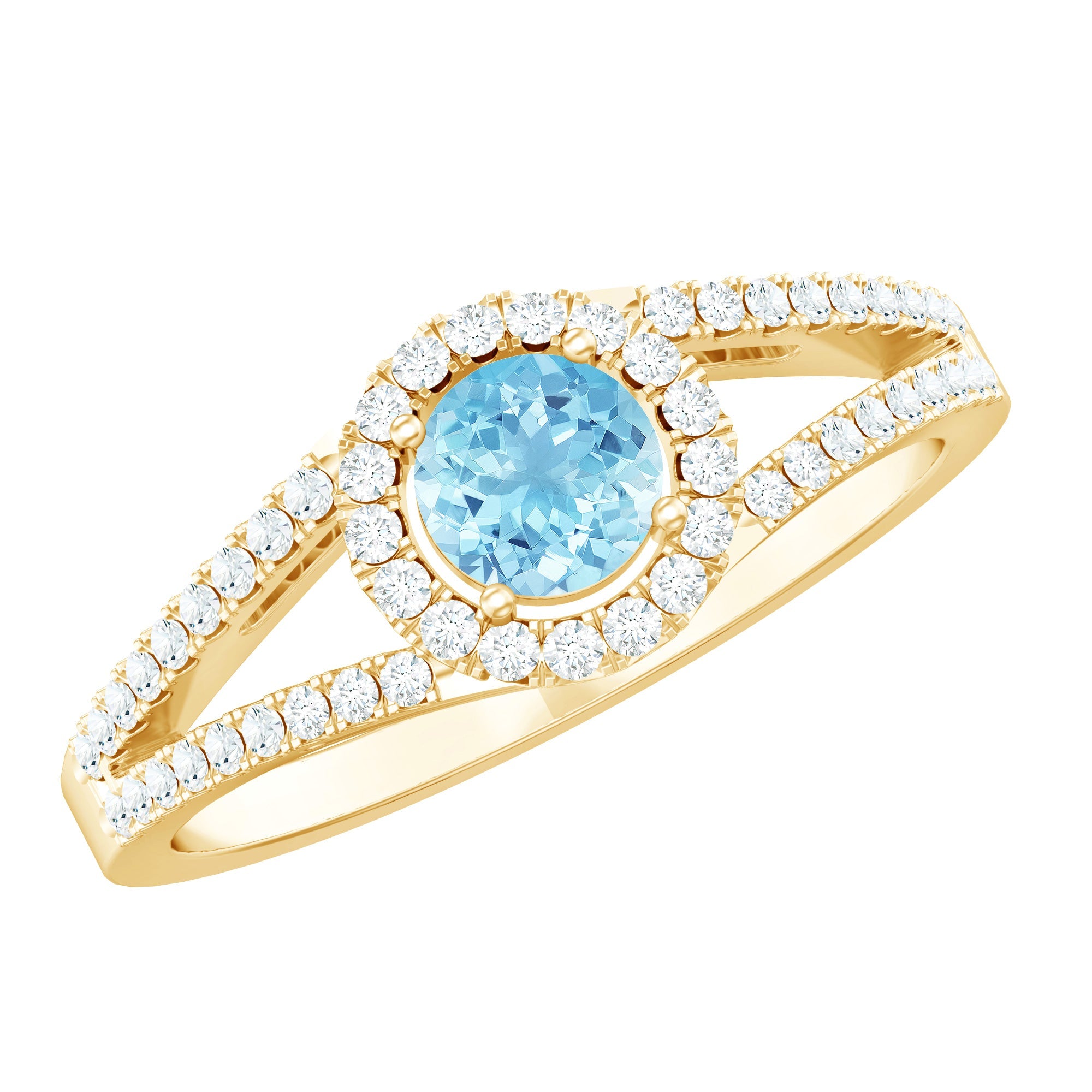 0.8 Carat Aquamarine and Diamond Split Shank Engagement Ring for Women | Rings | Wiccan Center