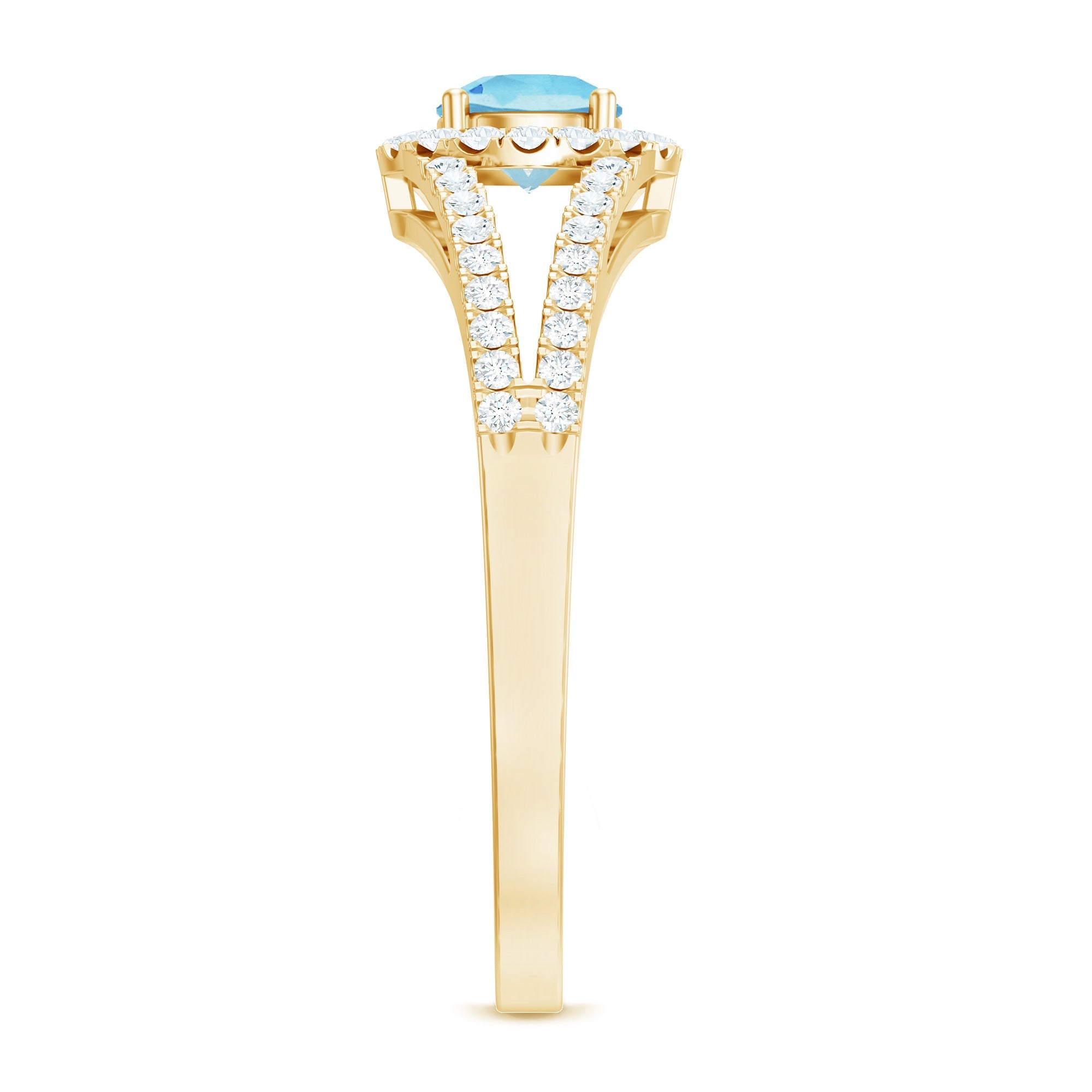 0.8 Carat Aquamarine and Diamond Split Shank Engagement Ring for Women