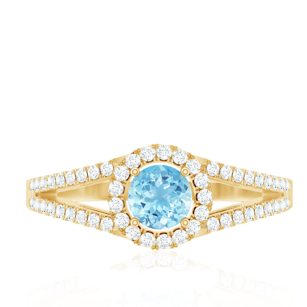 0.8 Carat Aquamarine and Diamond Split Shank Engagement Ring for Women