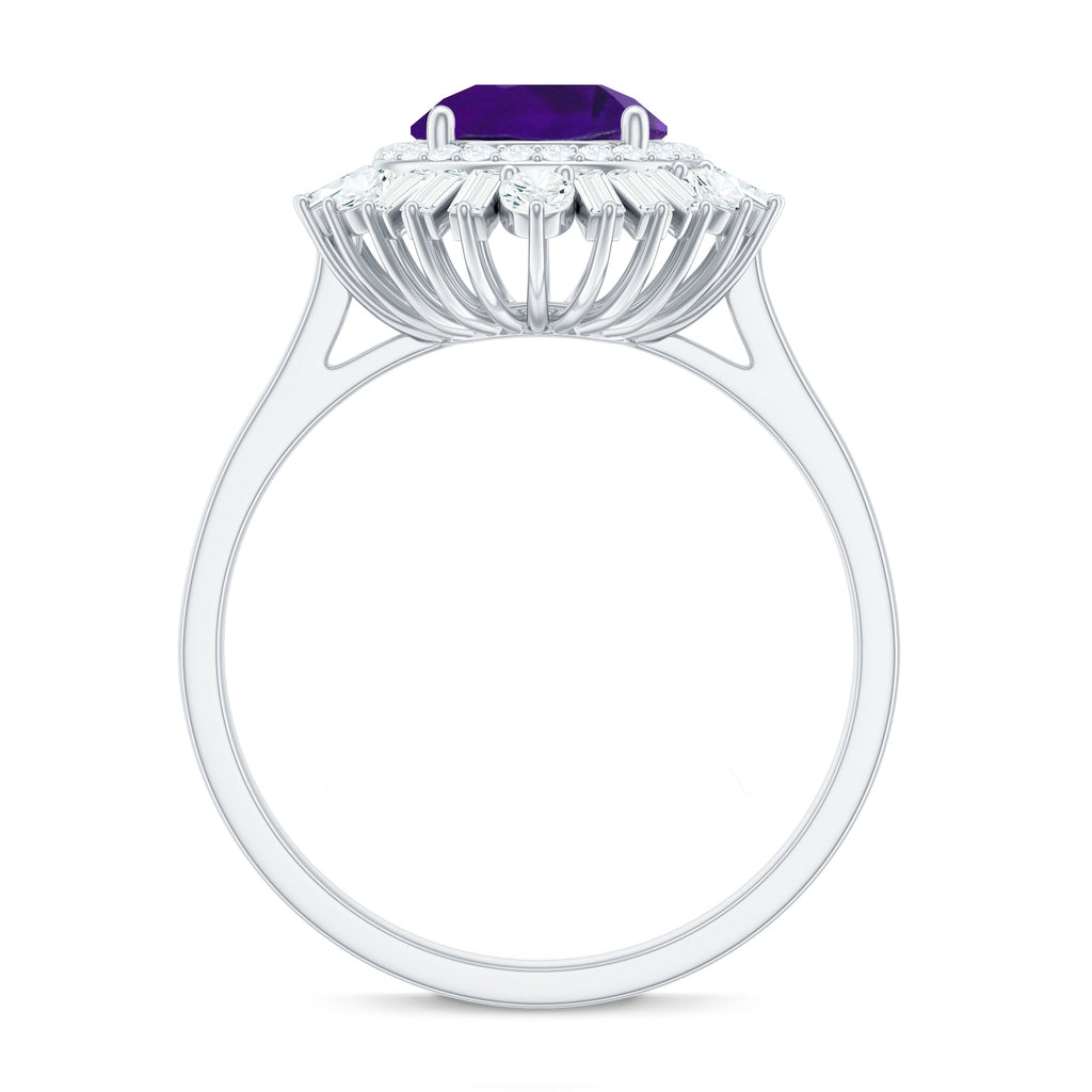 Natural 1.2 Carat Amethyst Statement Engagement Ring with Moissanite Double Halo