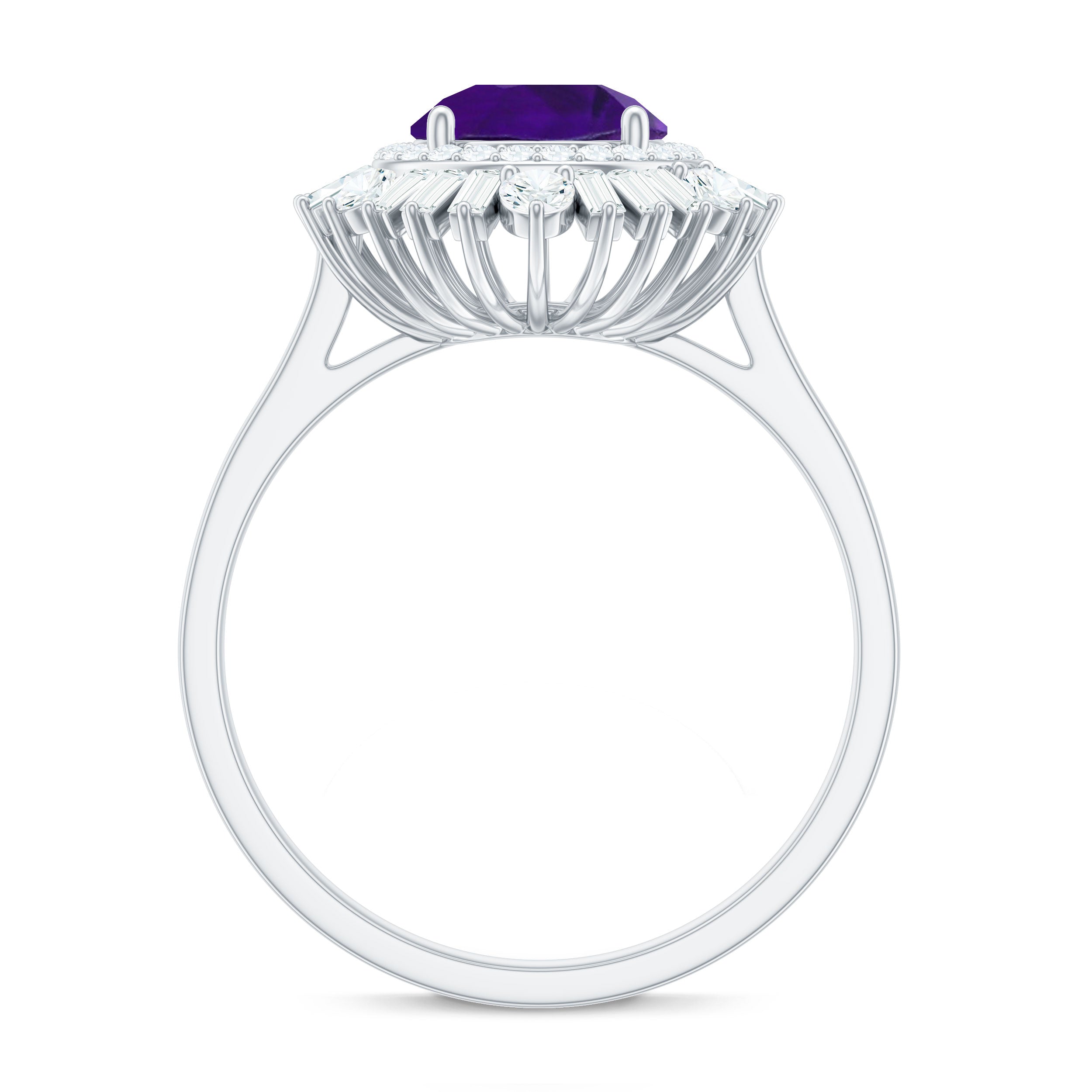 Natural 1.2 Carat Amethyst Statement Engagement Ring with Moissanite Double Halo