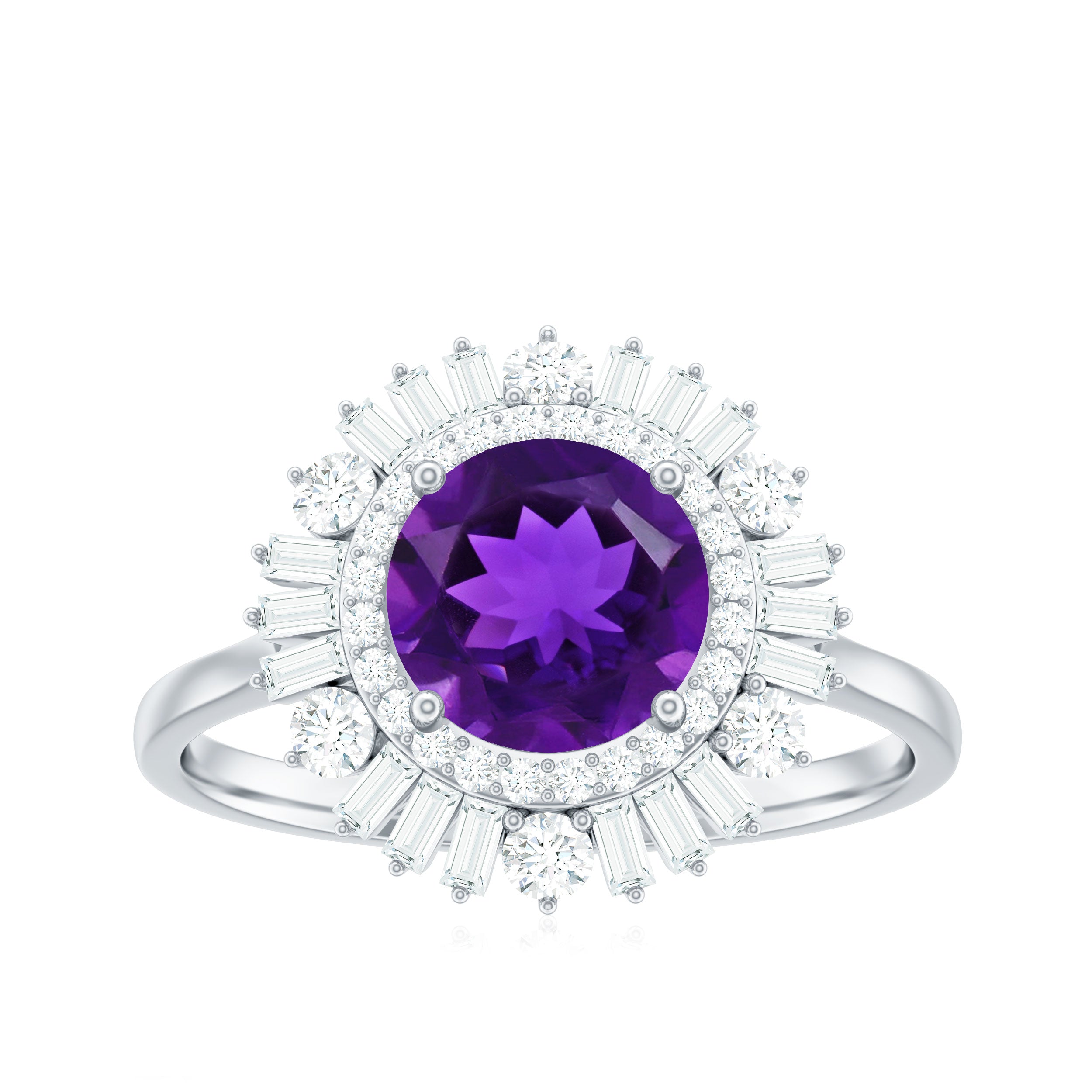 Natural 1.2 Carat Amethyst Statement Engagement Ring with Moissanite Double Halo