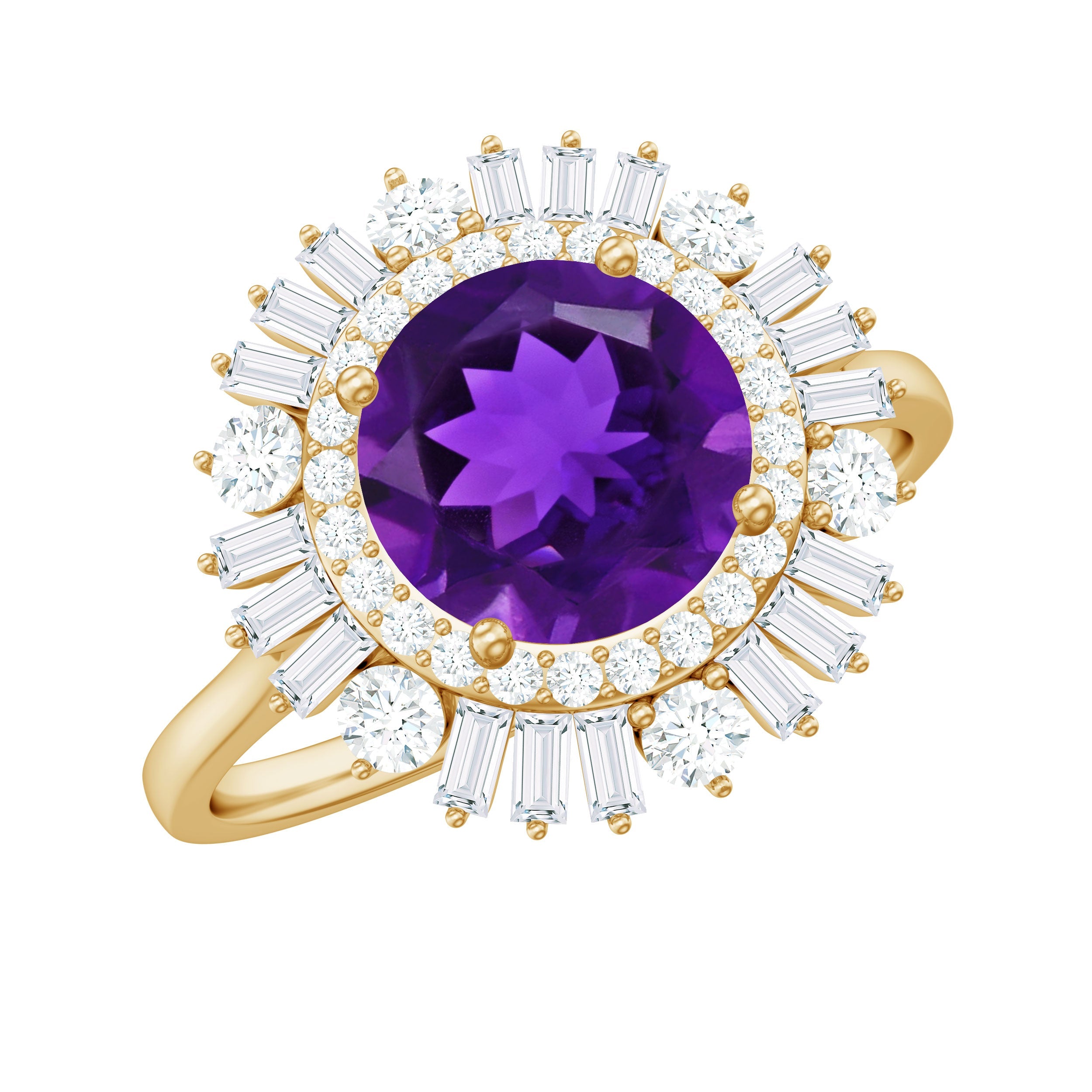 Natural 1.2 Carat Amethyst Statement Engagement Ring with Moissanite Double Halo | Rings | Wiccan Center