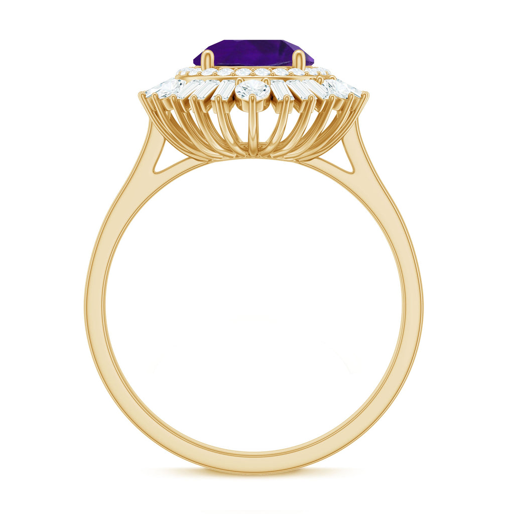 Natural 1.2 Carat Amethyst Statement Engagement Ring with Moissanite Double Halo