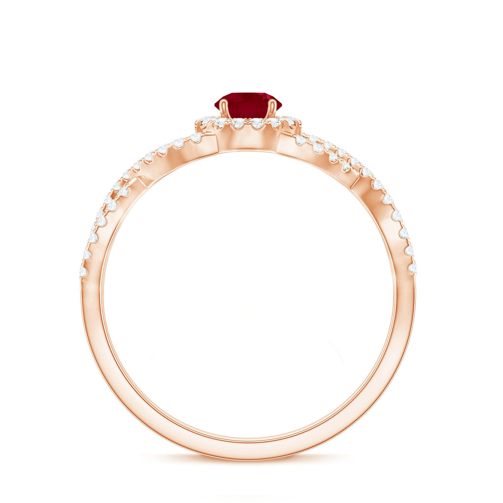 Genuine Ruby Engagement Ring with Diamond Criss Cross Shank