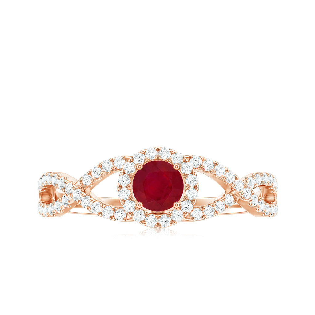 Genuine Ruby Engagement Ring with Diamond Criss Cross Shank