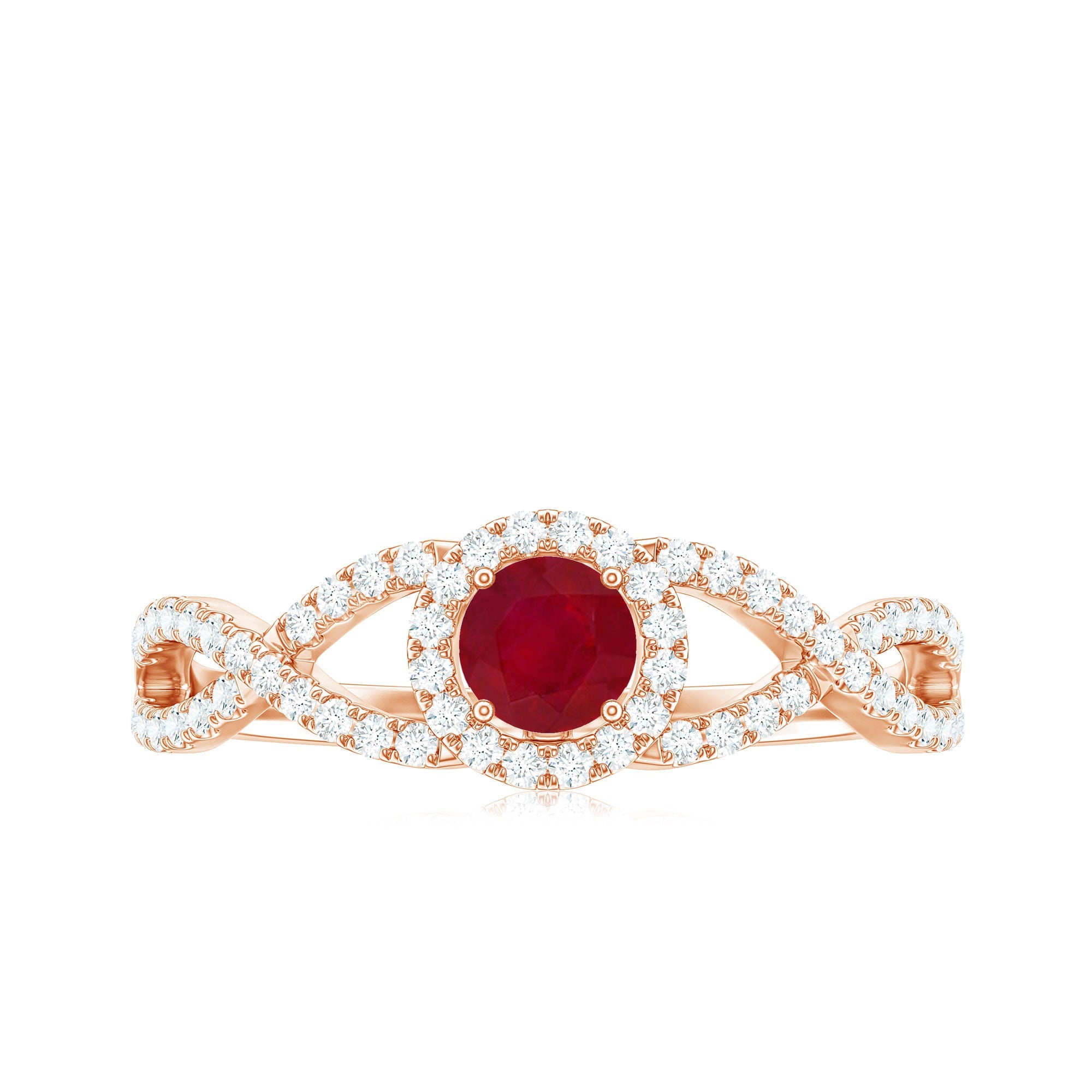 Genuine Ruby Engagement Ring with Diamond Criss Cross Shank