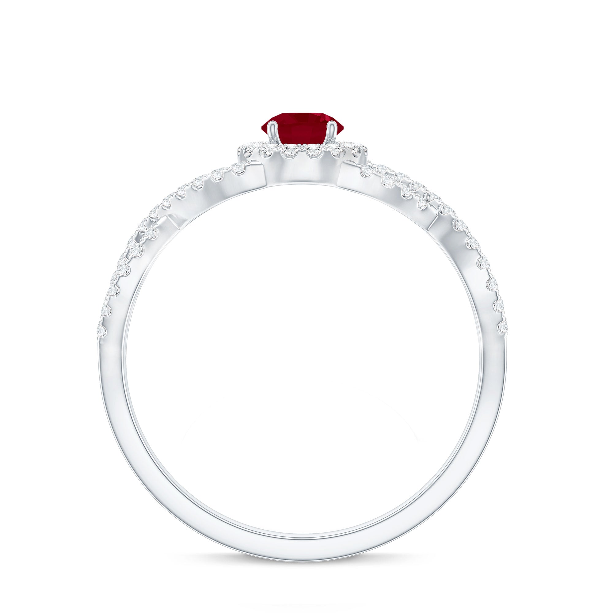 Genuine Ruby Engagement Ring with Diamond Criss Cross Shank