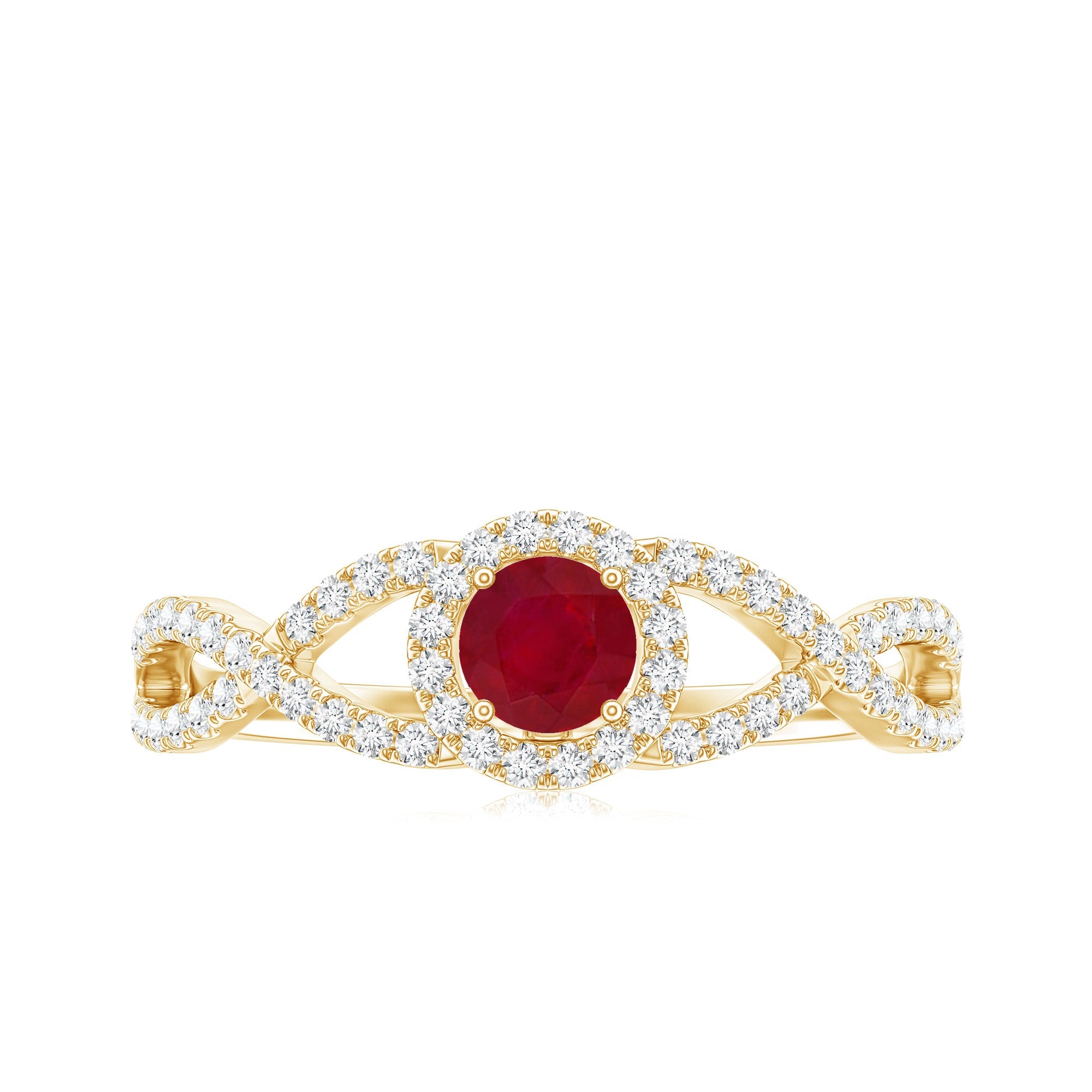 Genuine Ruby Engagement Ring with Diamond Criss Cross Shank