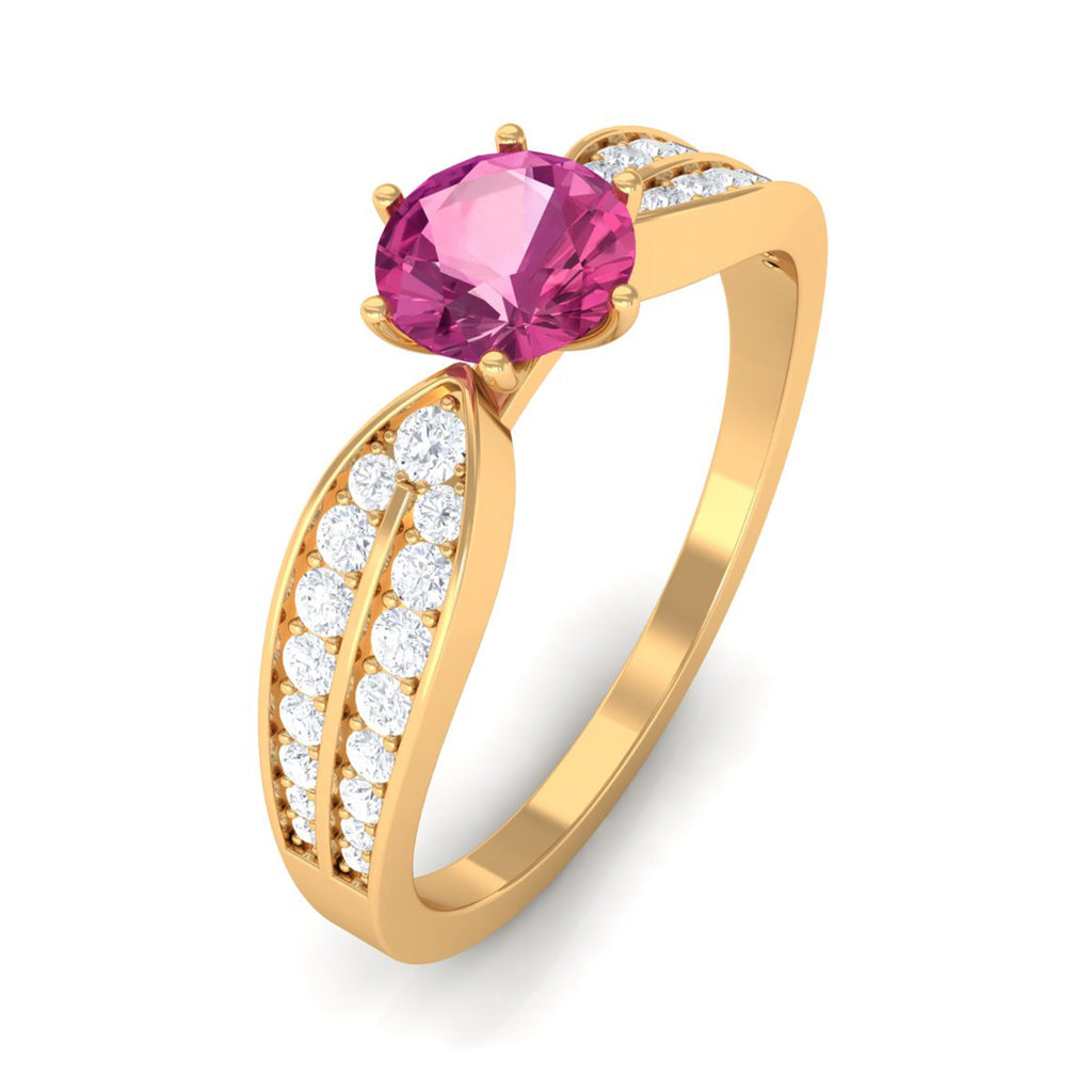 0.4 Carat Pink Tourmaline Engagement Ring with Diamond Side Stones