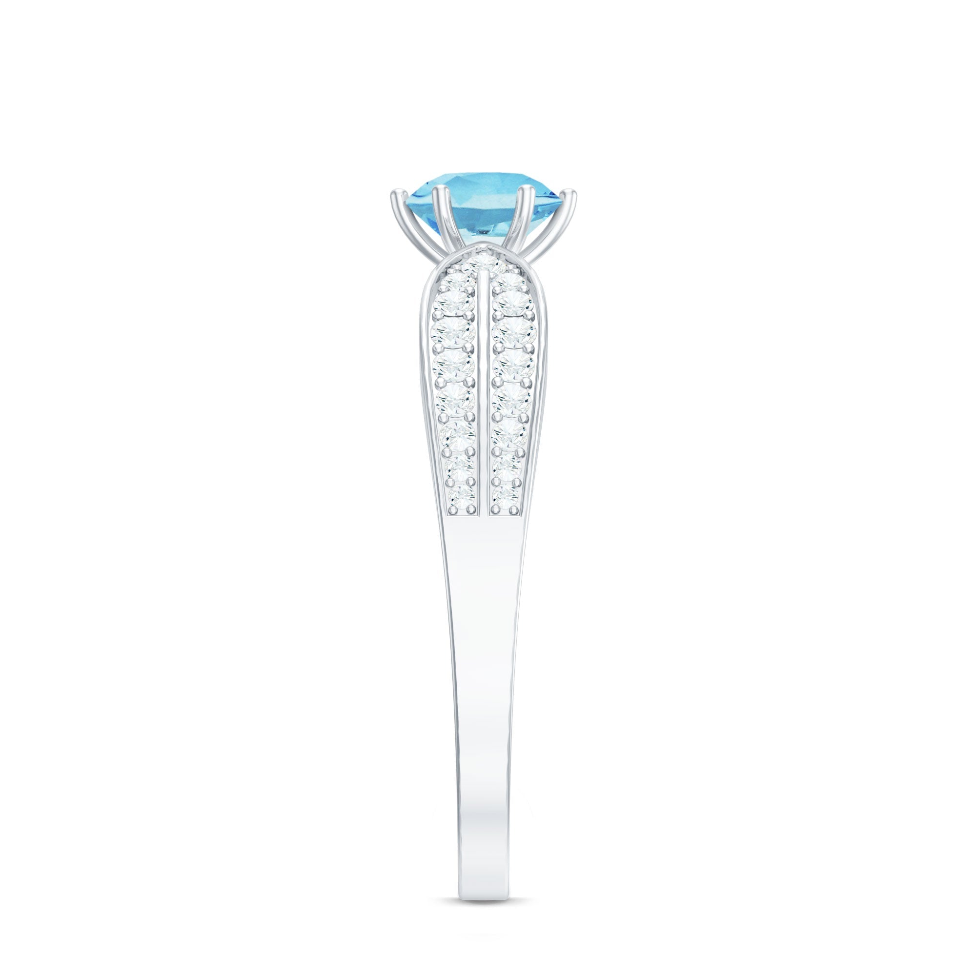 Real Aquamarine Elegant Engagement Ring with Diamond Side Stones