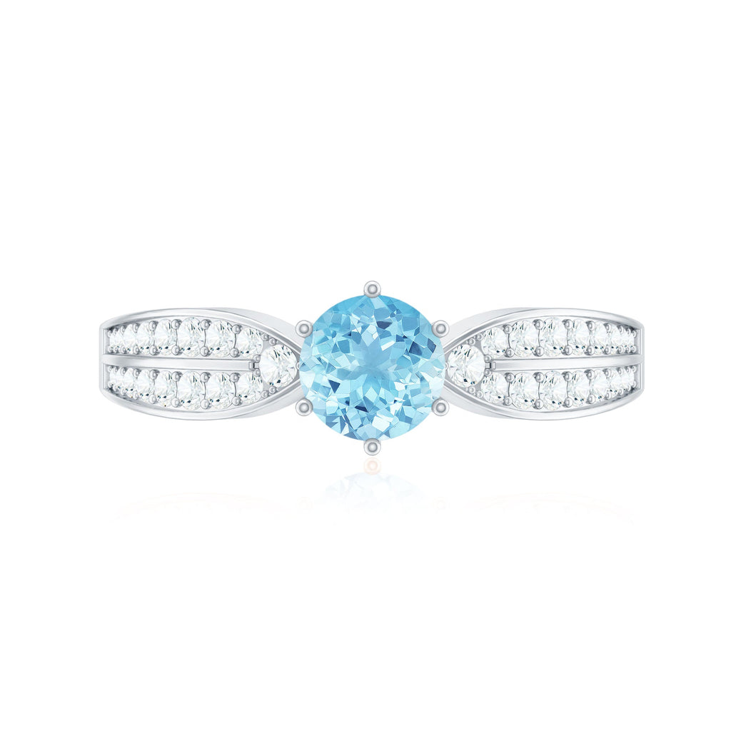 Real Aquamarine Elegant Engagement Ring with Diamond Side Stones