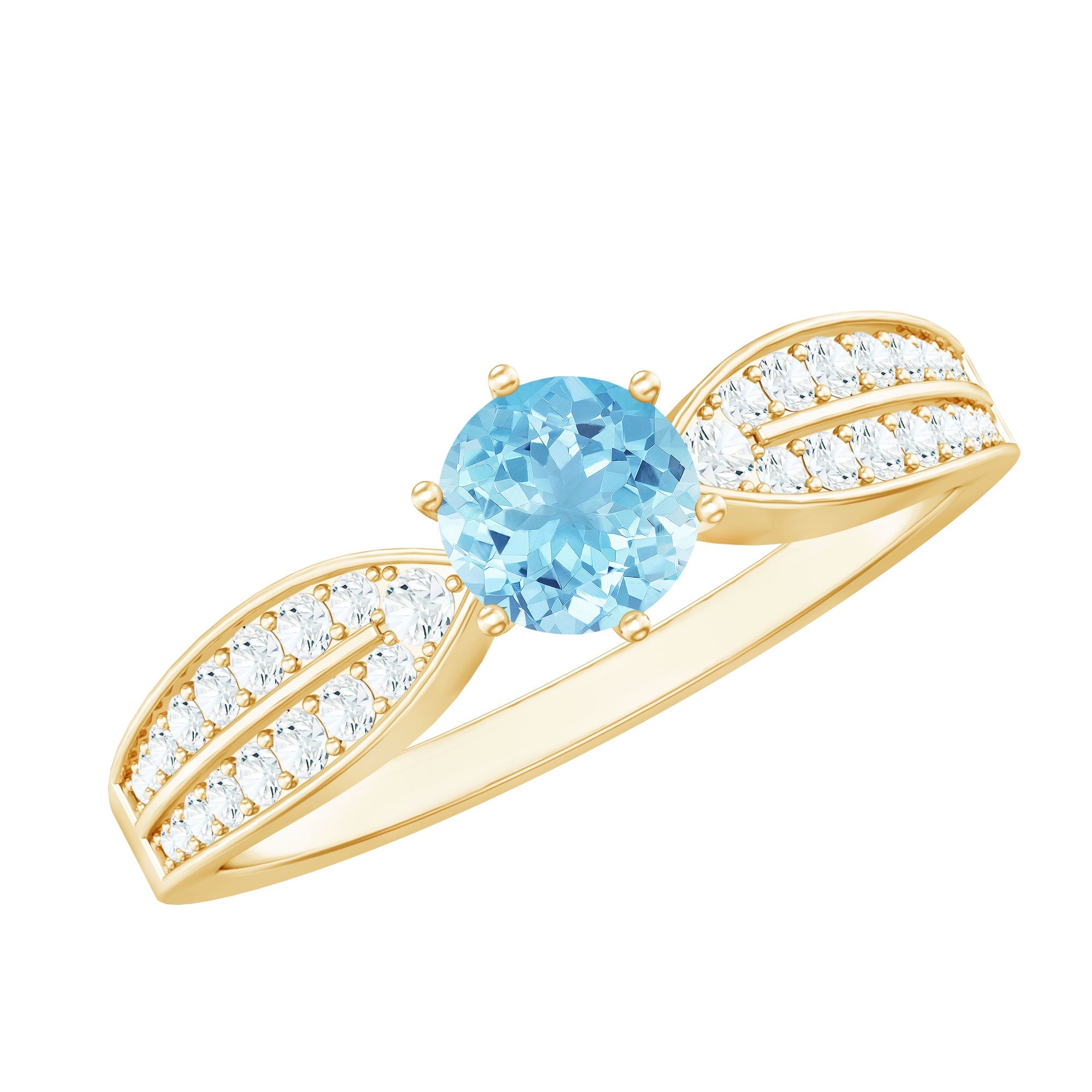 Real Aquamarine Elegant Engagement Ring with Diamond Side Stones | Rings | Wiccan Center