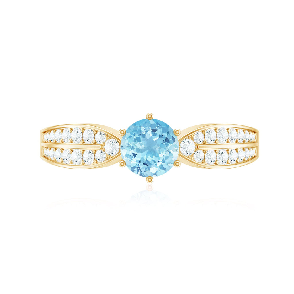 Real Aquamarine Elegant Engagement Ring with Diamond Side Stones