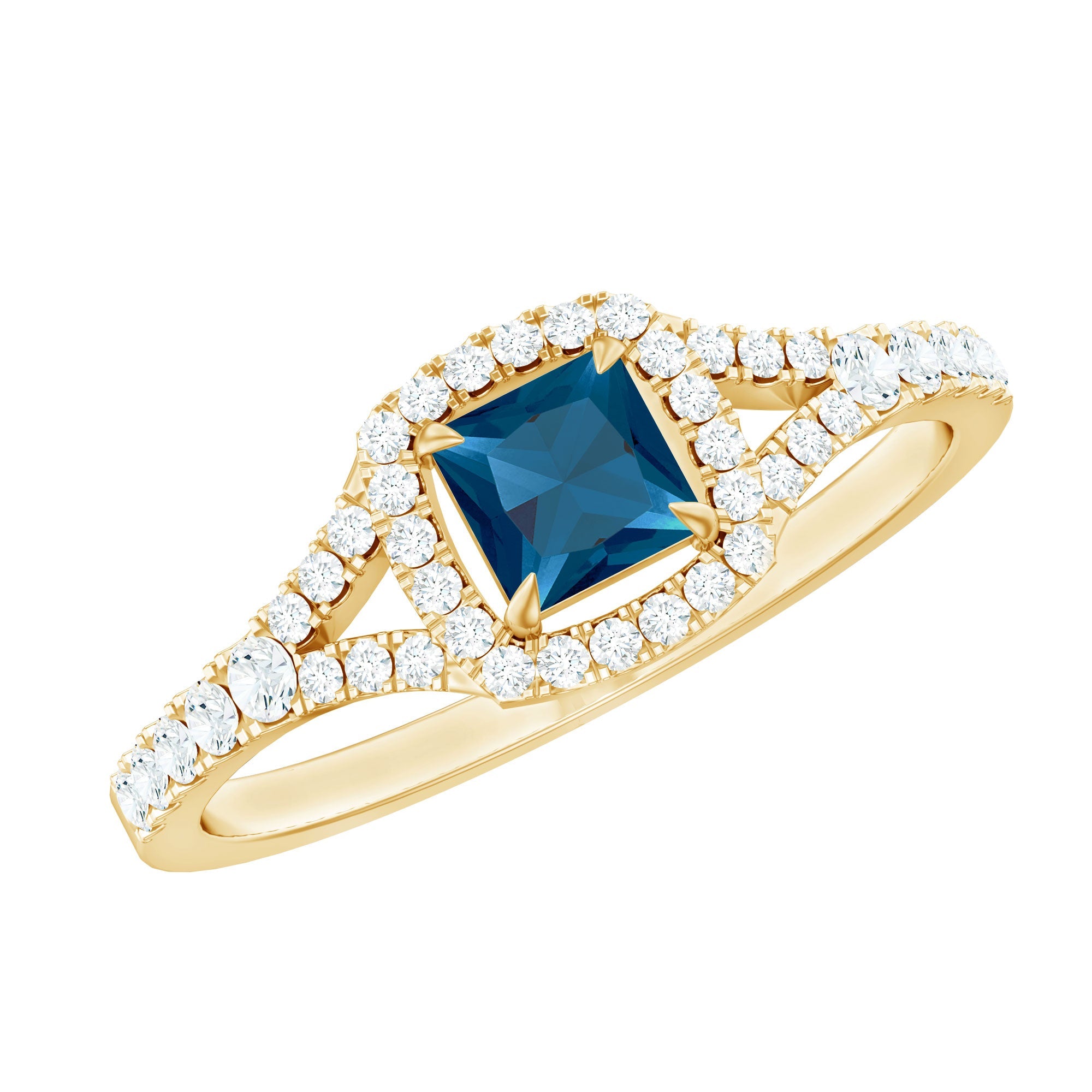 1 Carat Princess Cut London Blue Topaz Engagement Ring with Diamond Split Shank | Rings | Wiccan Center