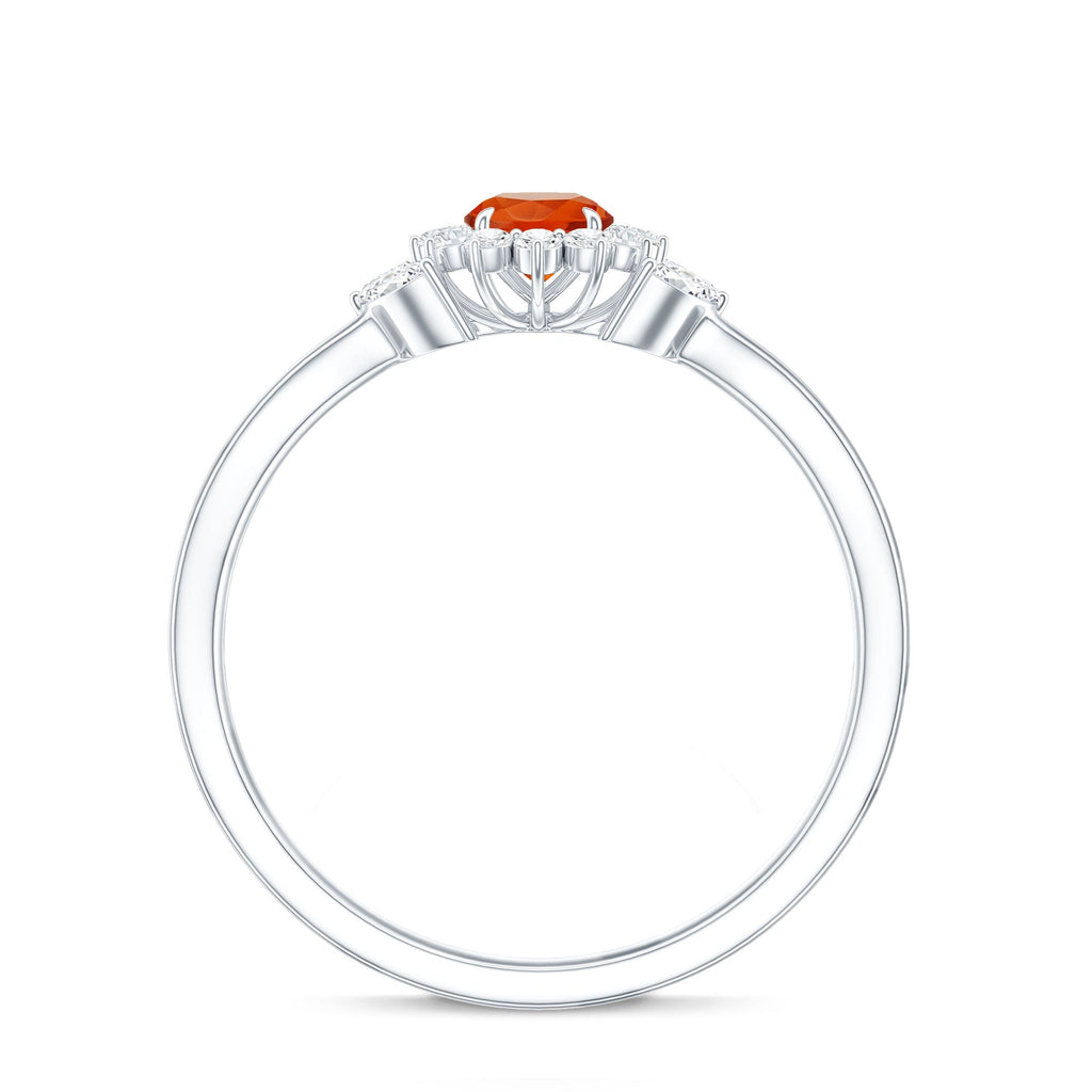 Fire Opal and Diamond Flower Engagement Ring with Split Shank