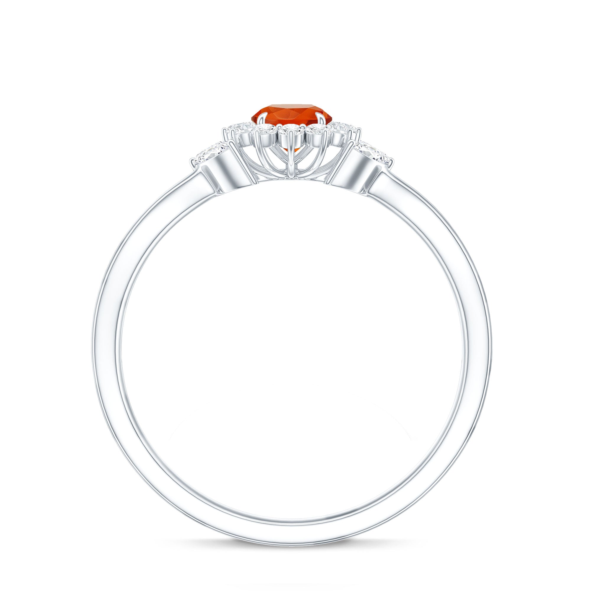 Fire Opal and Diamond Flower Engagement Ring with Split Shank