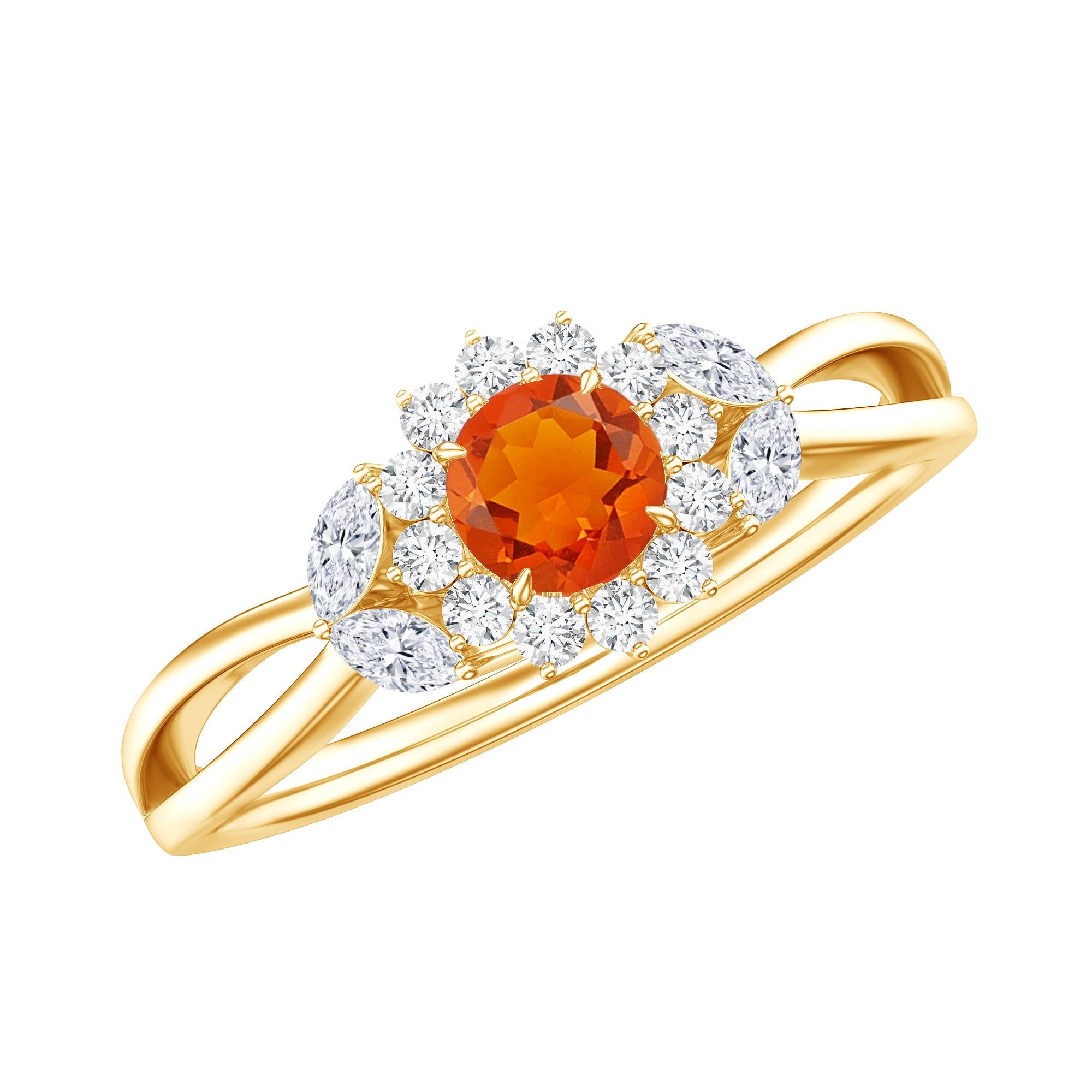 Fire Opal and Diamond Flower Engagement Ring with Split Shank | Rings | Wiccan Center