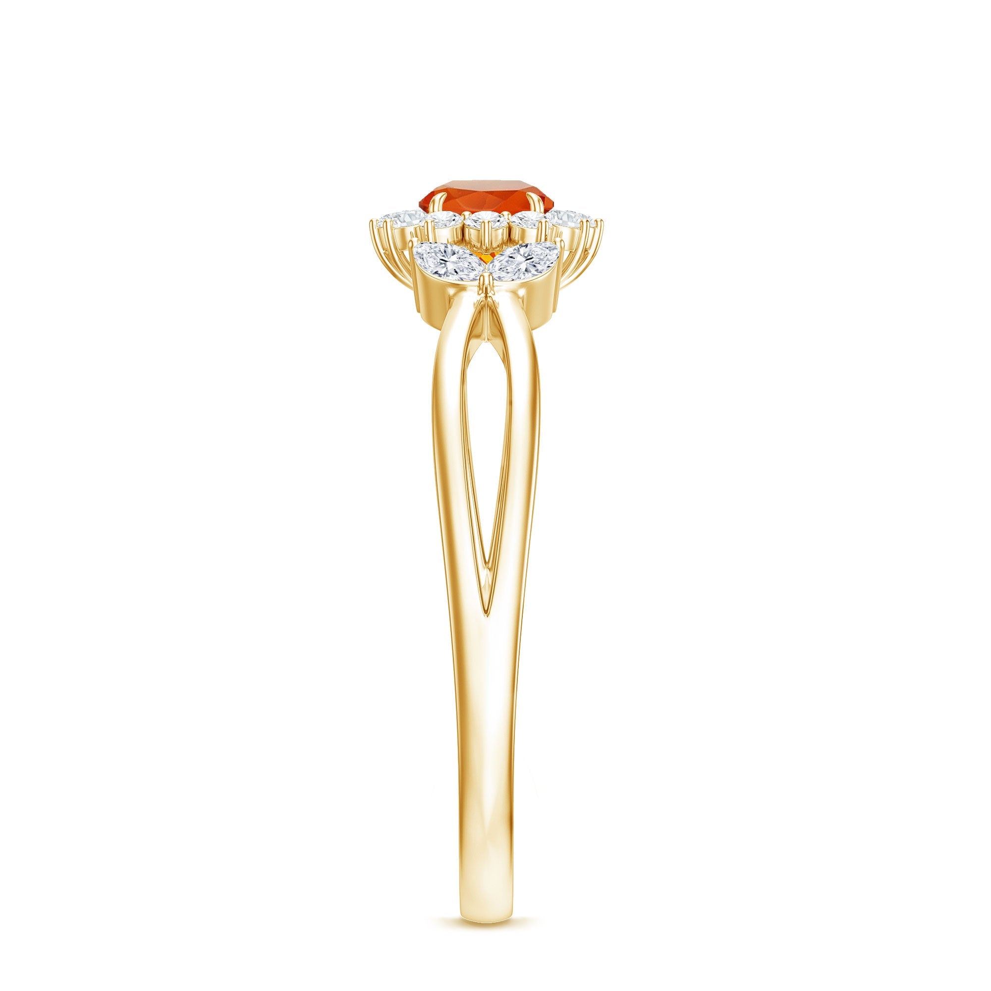 Fire Opal and Diamond Flower Engagement Ring with Split Shank