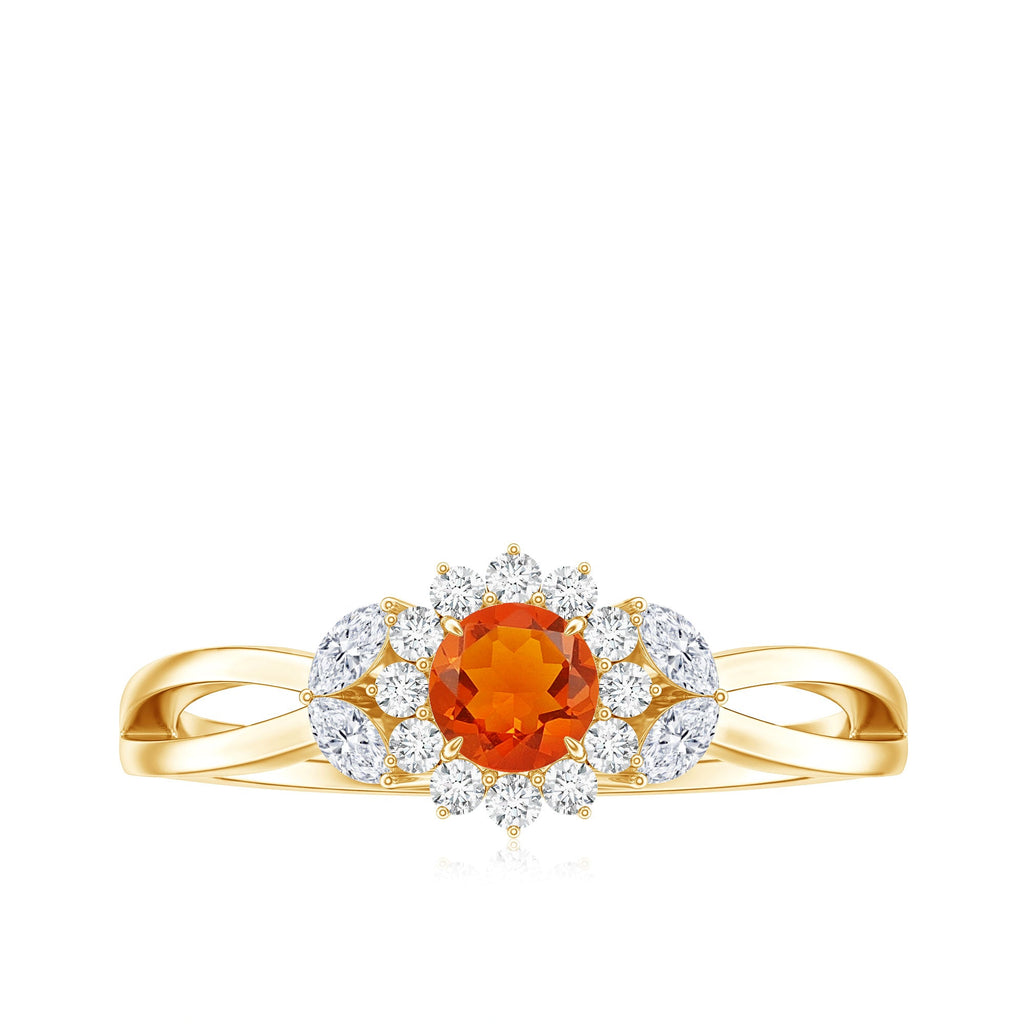 Fire Opal and Diamond Flower Engagement Ring with Split Shank