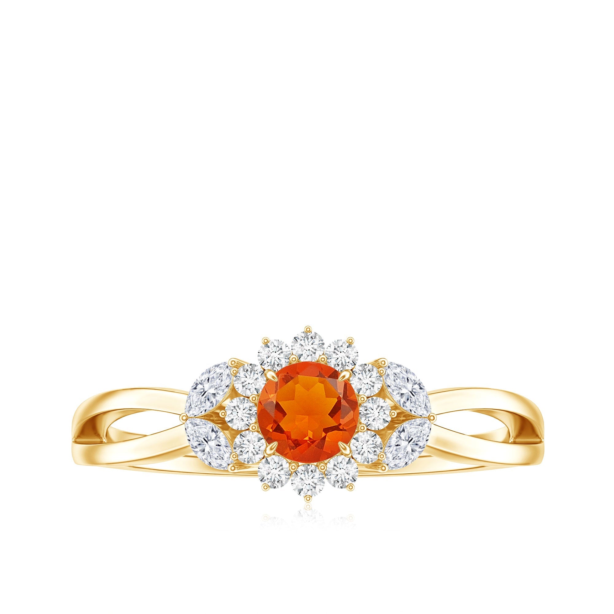 Fire Opal and Diamond Flower Engagement Ring with Split Shank