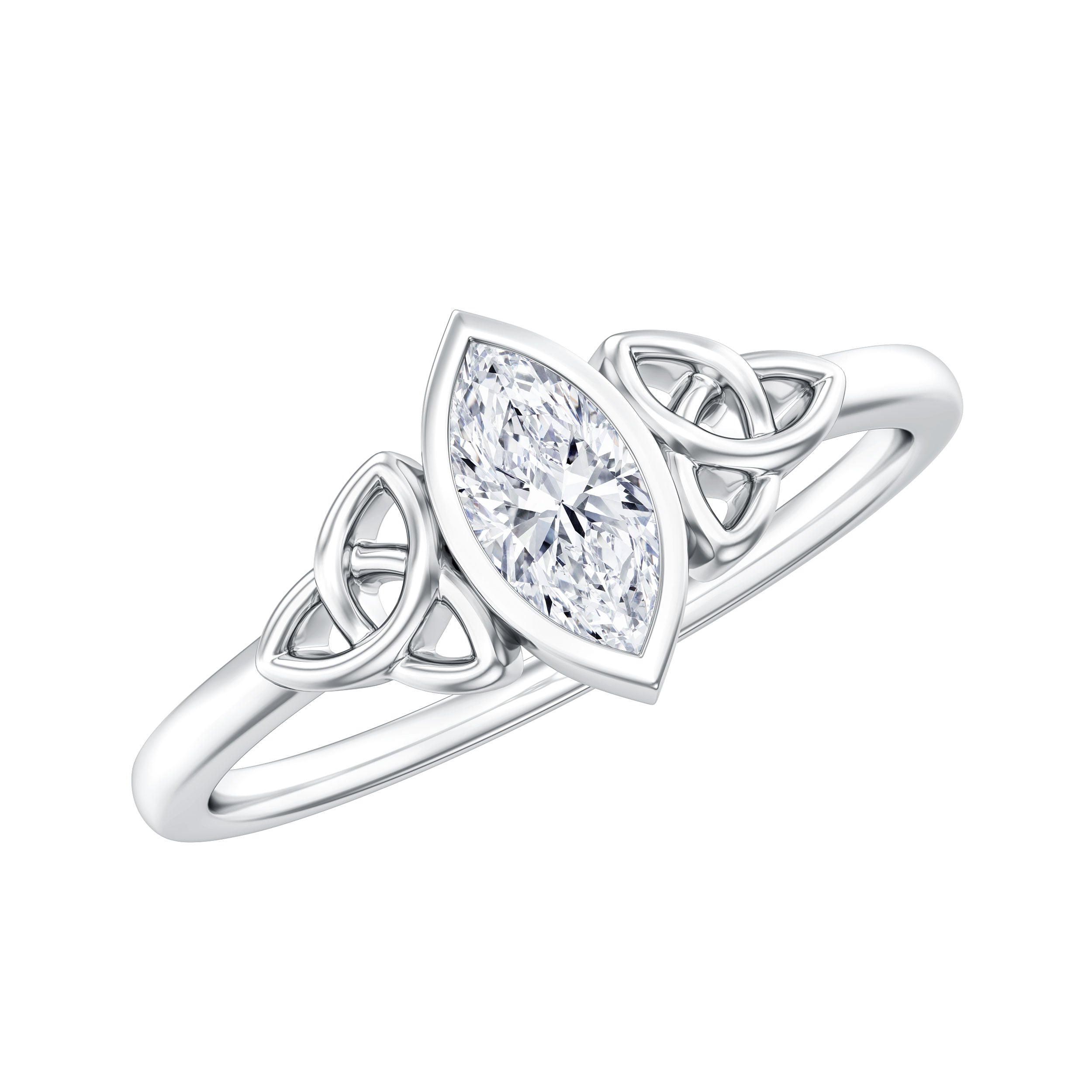 Natural Bezel Set Marquise Diamond Engagement Ring with Celtic Knot
