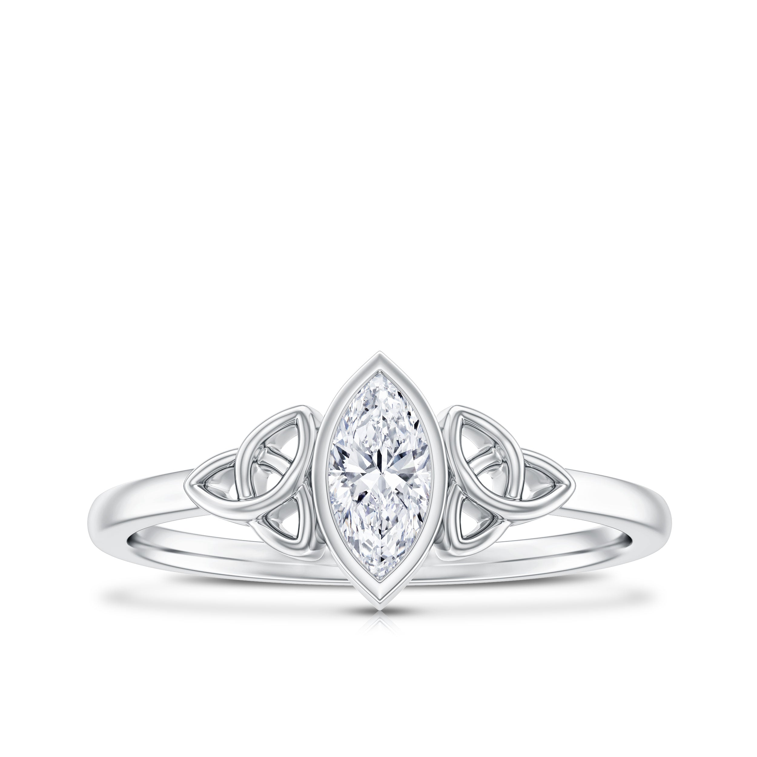 Natural Bezel Set Marquise Diamond Engagement Ring with Celtic Knot