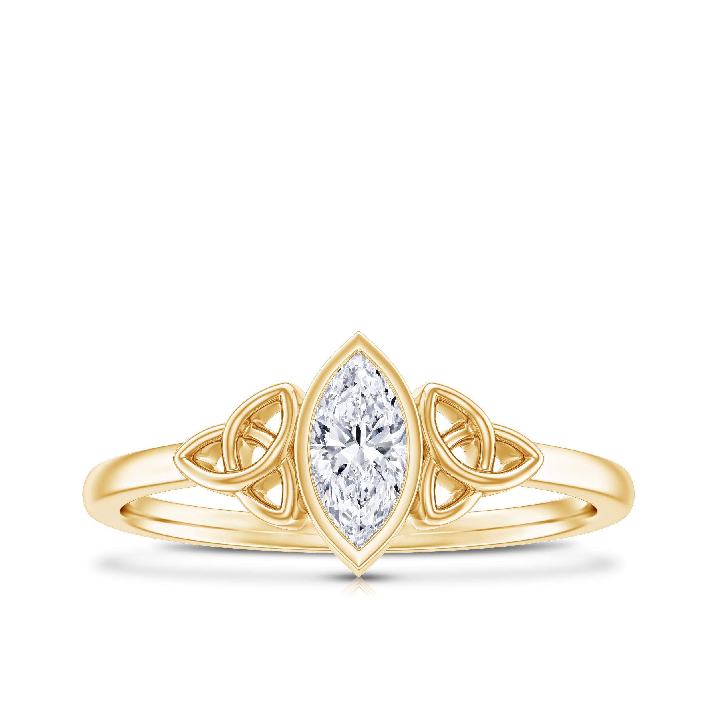 Natural Bezel Set Marquise Diamond Engagement Ring with Celtic Knot