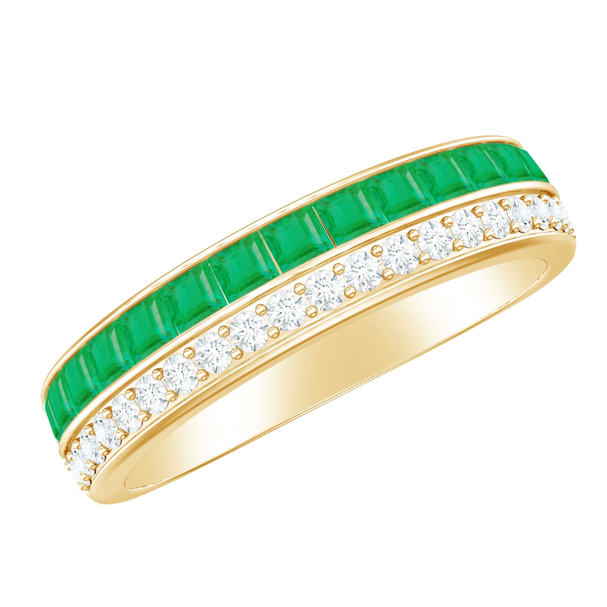 Natural Emerald and Diamond Half Eternity Wedding Band | Rings | Wiccan Center