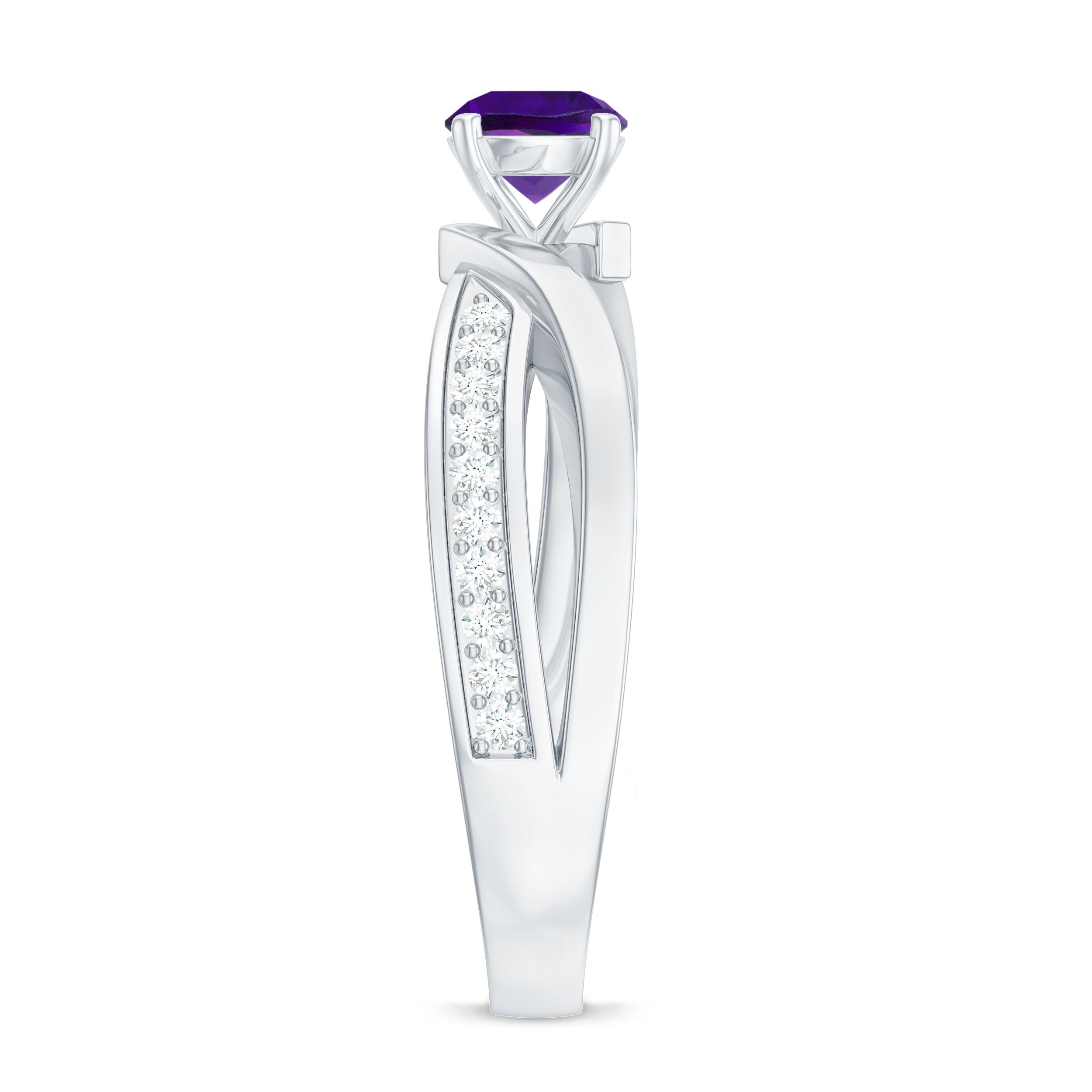 Real Amethyst Engagement Ring with Diamond Infinity Shank