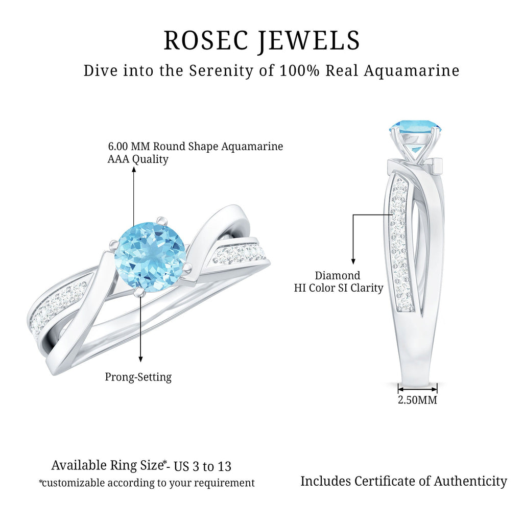 Natural 0.8 Carat Aquamarine and Diamond Infinity Engagement Ring