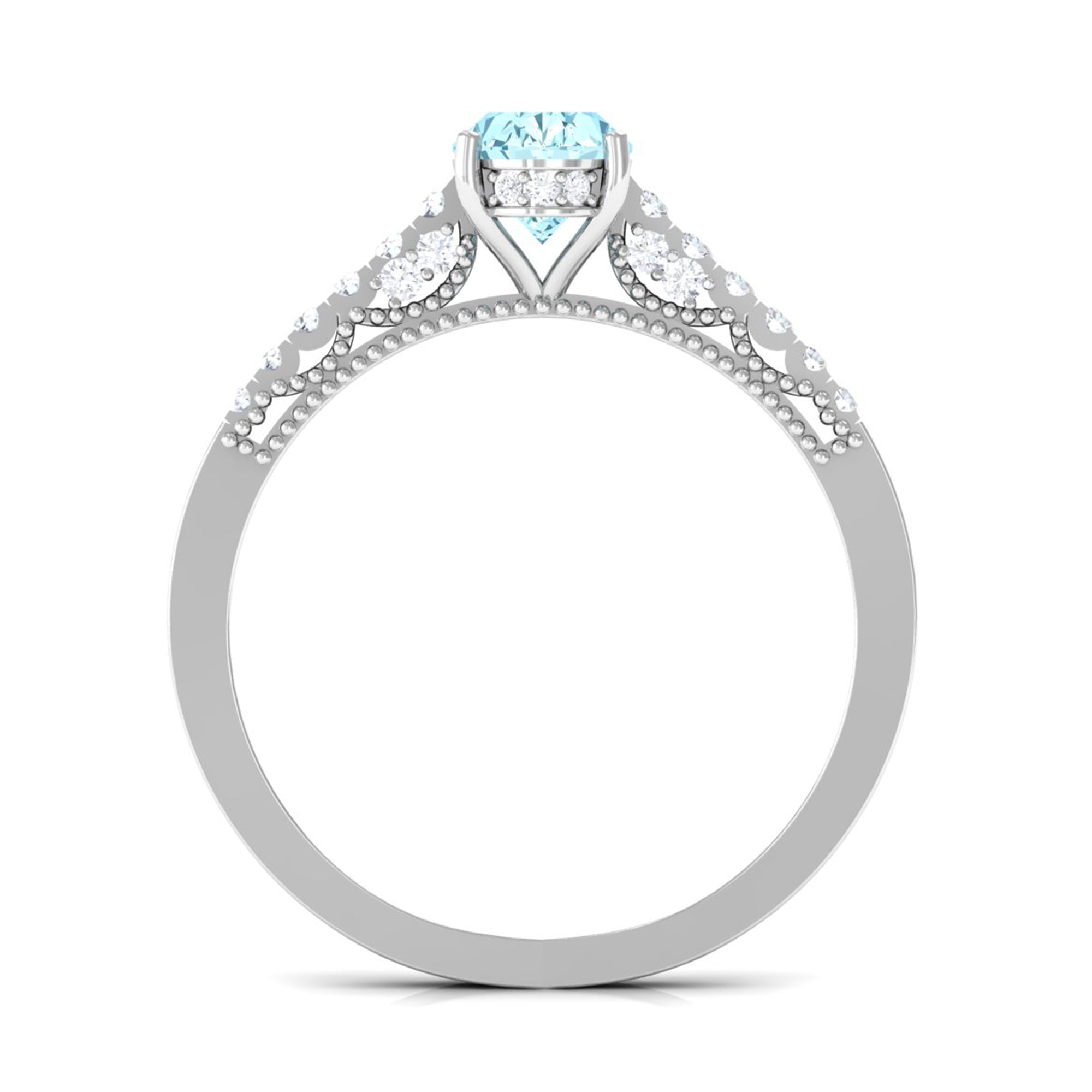 1 Carat Genuine Aquamarine Oval Engagement Ring with Diamond Side Stones