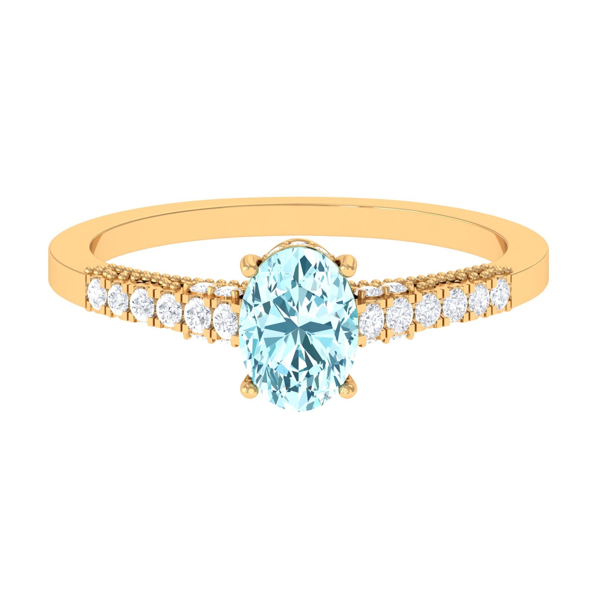 1 Carat Genuine Aquamarine Oval Engagement Ring with Diamond Side Stones | Rings | Wiccan Center