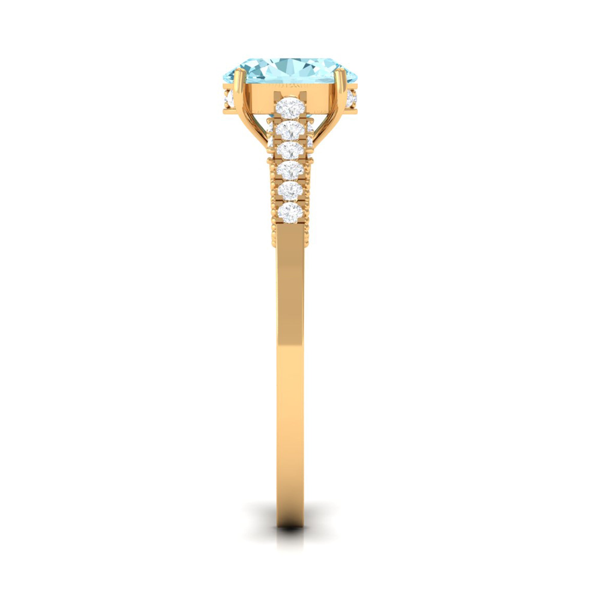 1 Carat Genuine Aquamarine Oval Engagement Ring with Diamond Side Stones